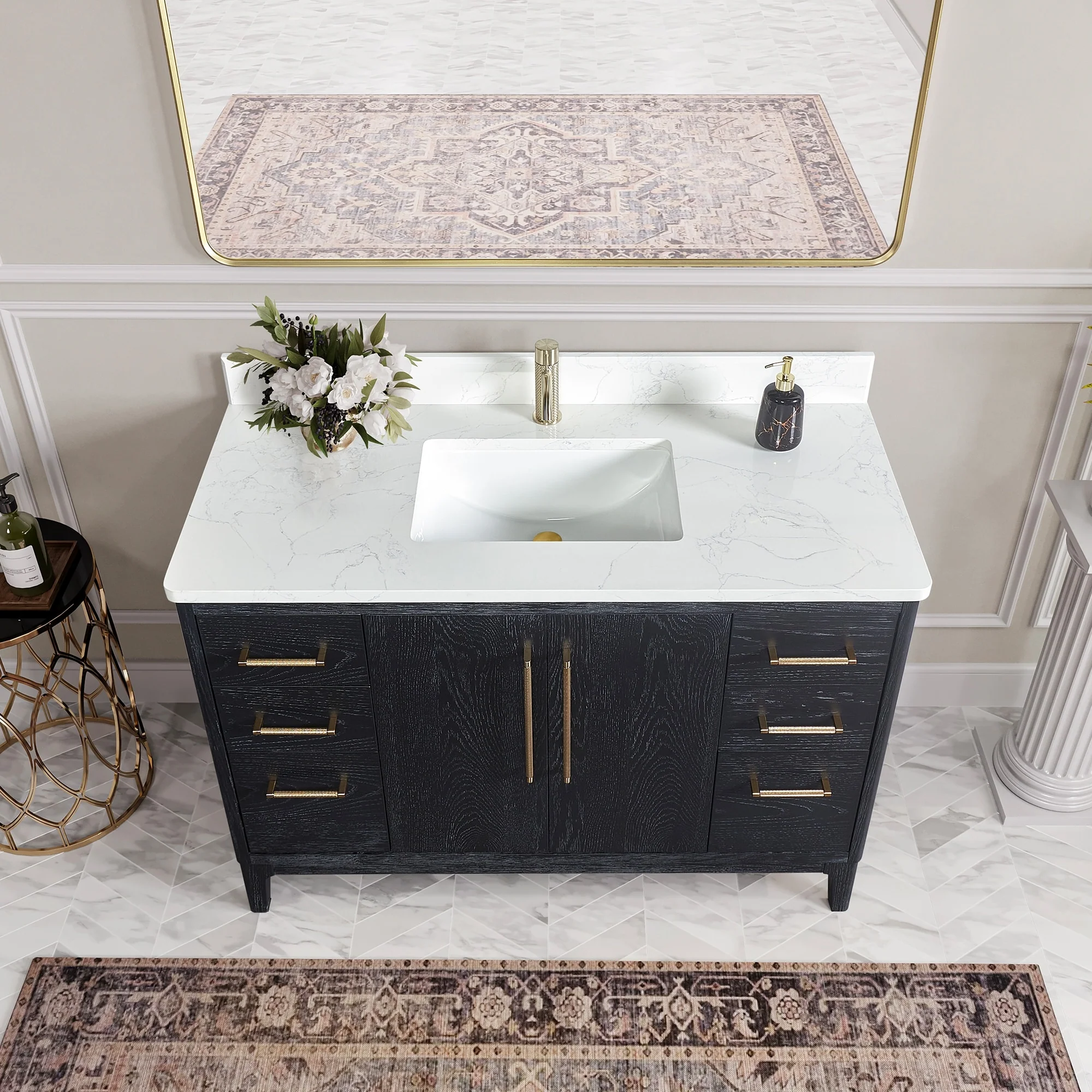 Gara Single Bath Vanity with Composite Stone Top and Mirror