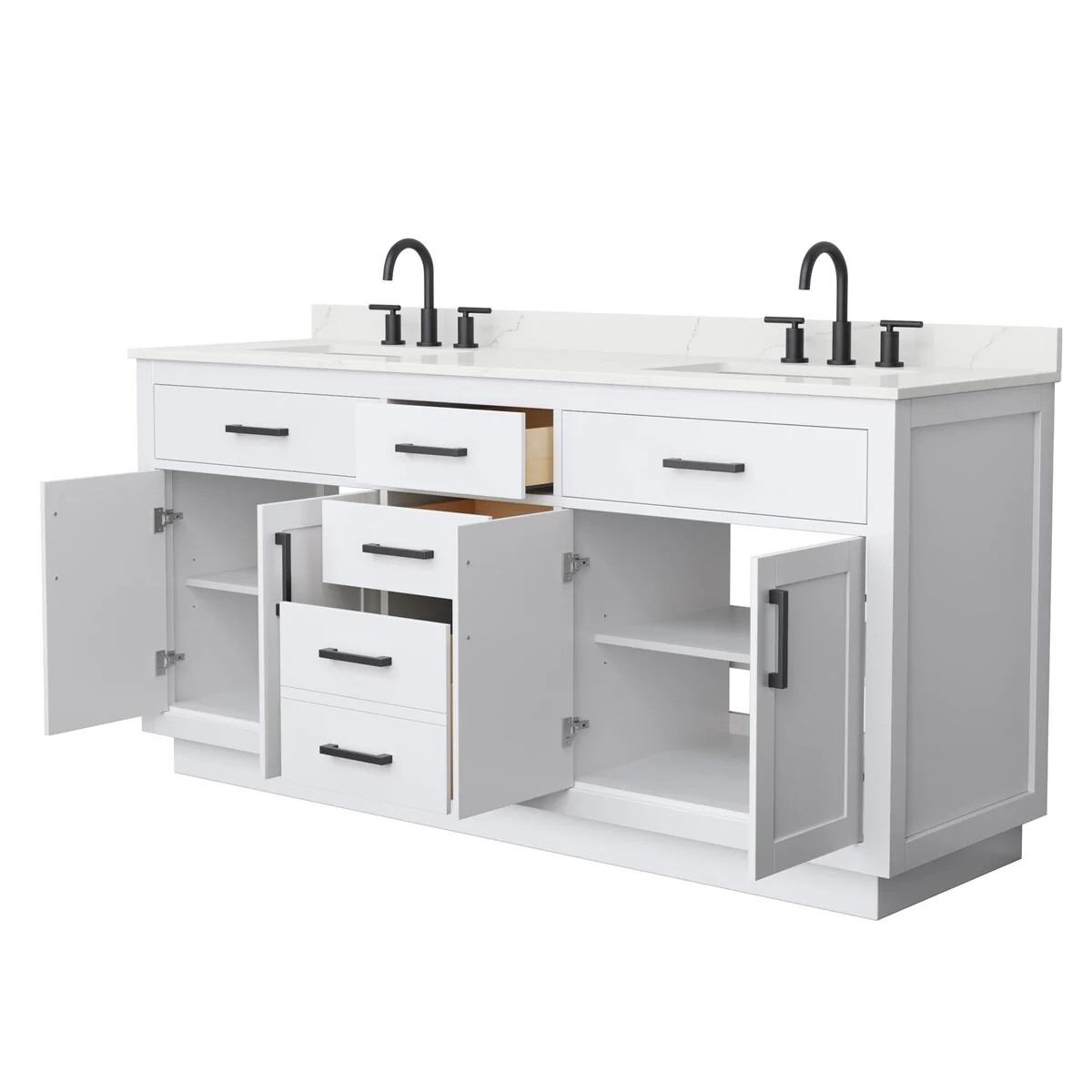 Beckett TK 72-inch Double Vanity, 3 Hole Quartz Top