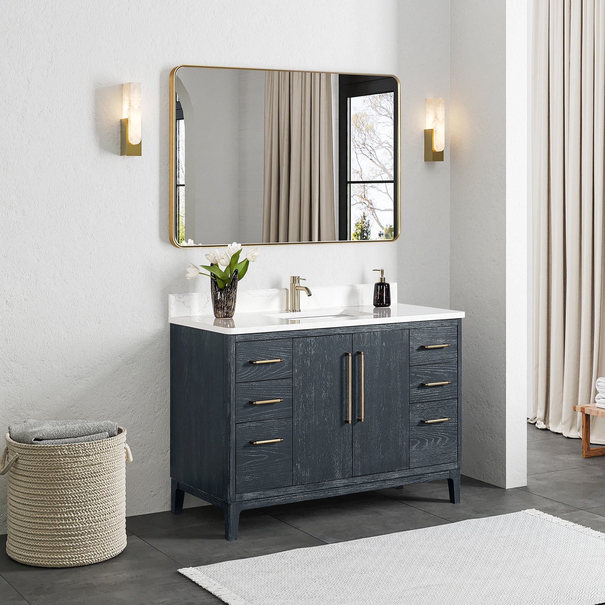 Gara Single Bath Vanity with Composite Stone Top and Mirror