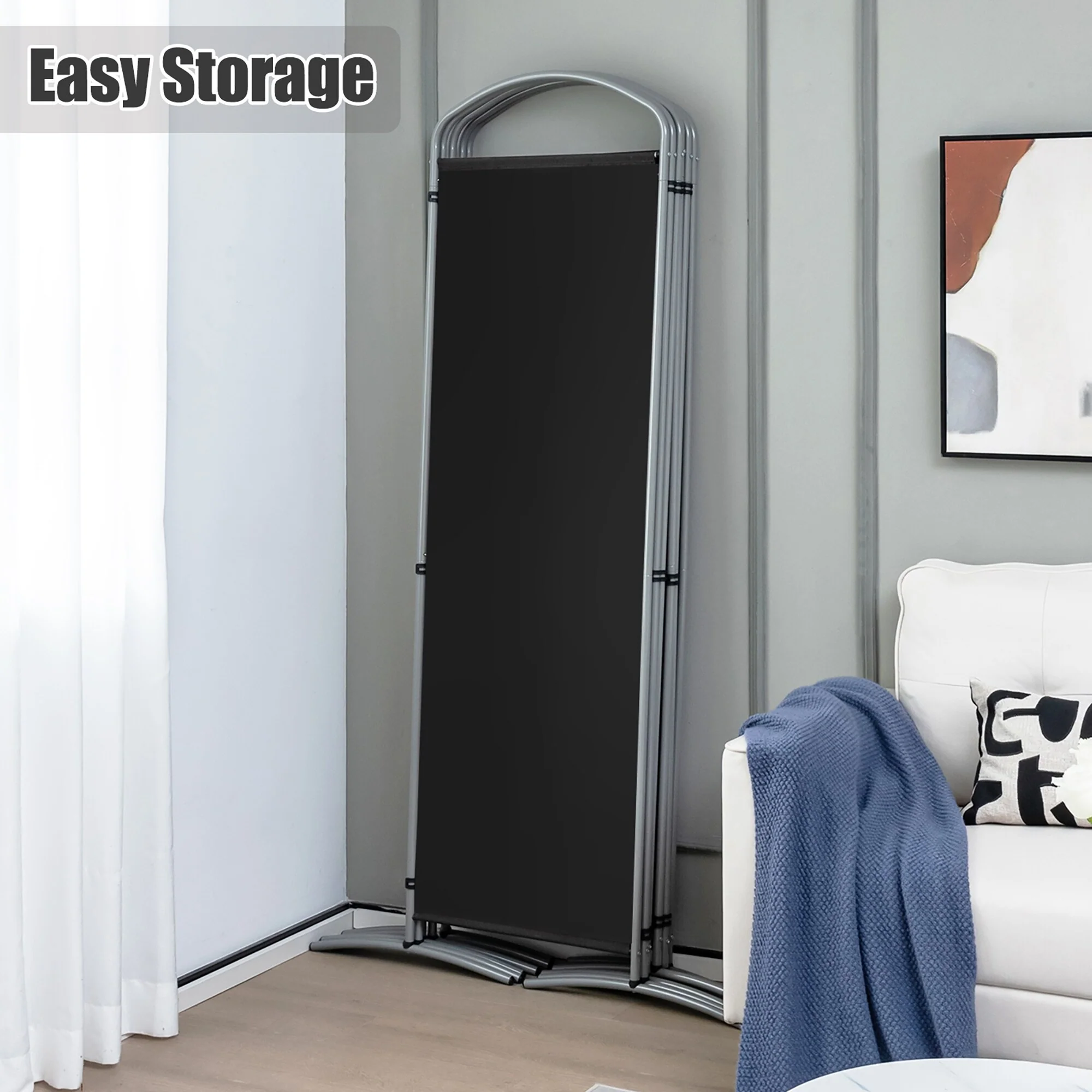 Costway 6 Panels Folding Privacy Screen 6 Ft Tall Fabric Privacy