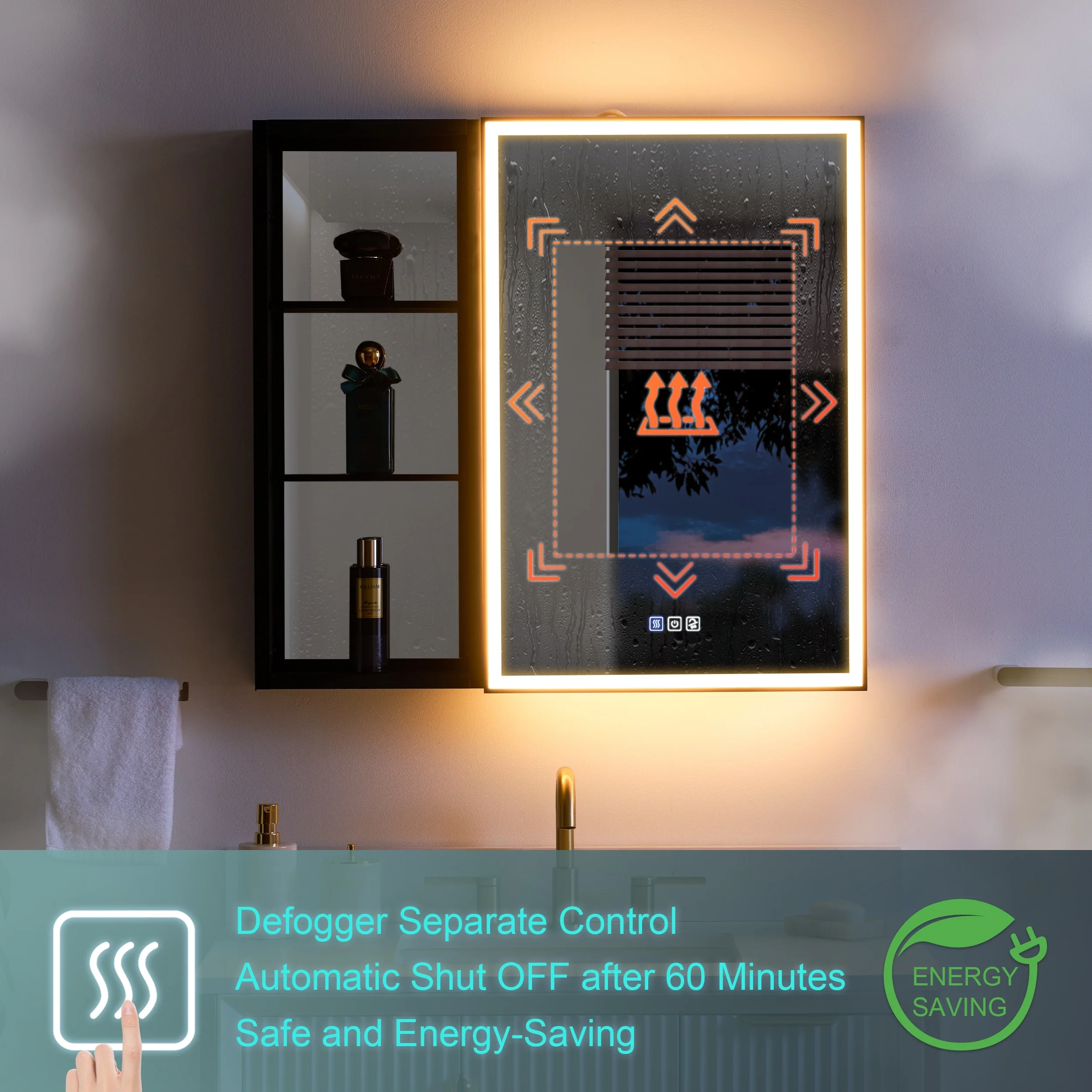 30 in. H Recessed or Surface Wall Mounted LED Mirror Cabinet With Black Side Cabinet