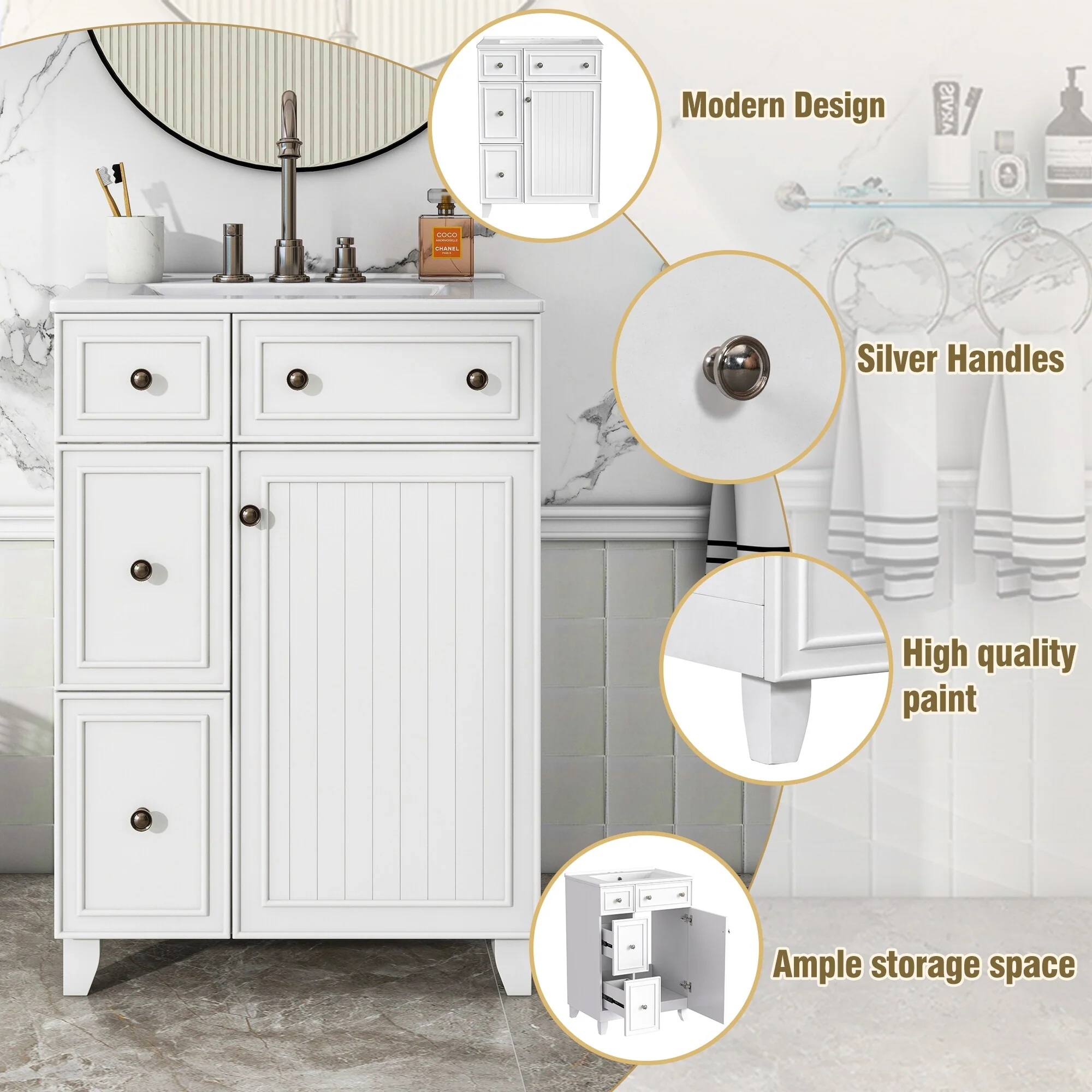 24-Inch Bathroom Vanity Cabinet with Ceramic Sink by Harper&Bright Designs