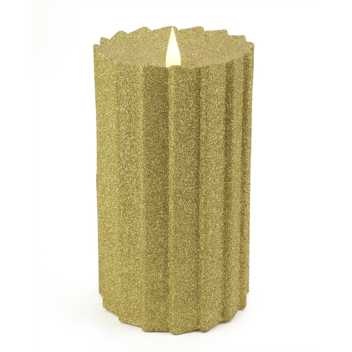 Sutton Fluted Motion Flameless Candle 4x8 Glitter Gold