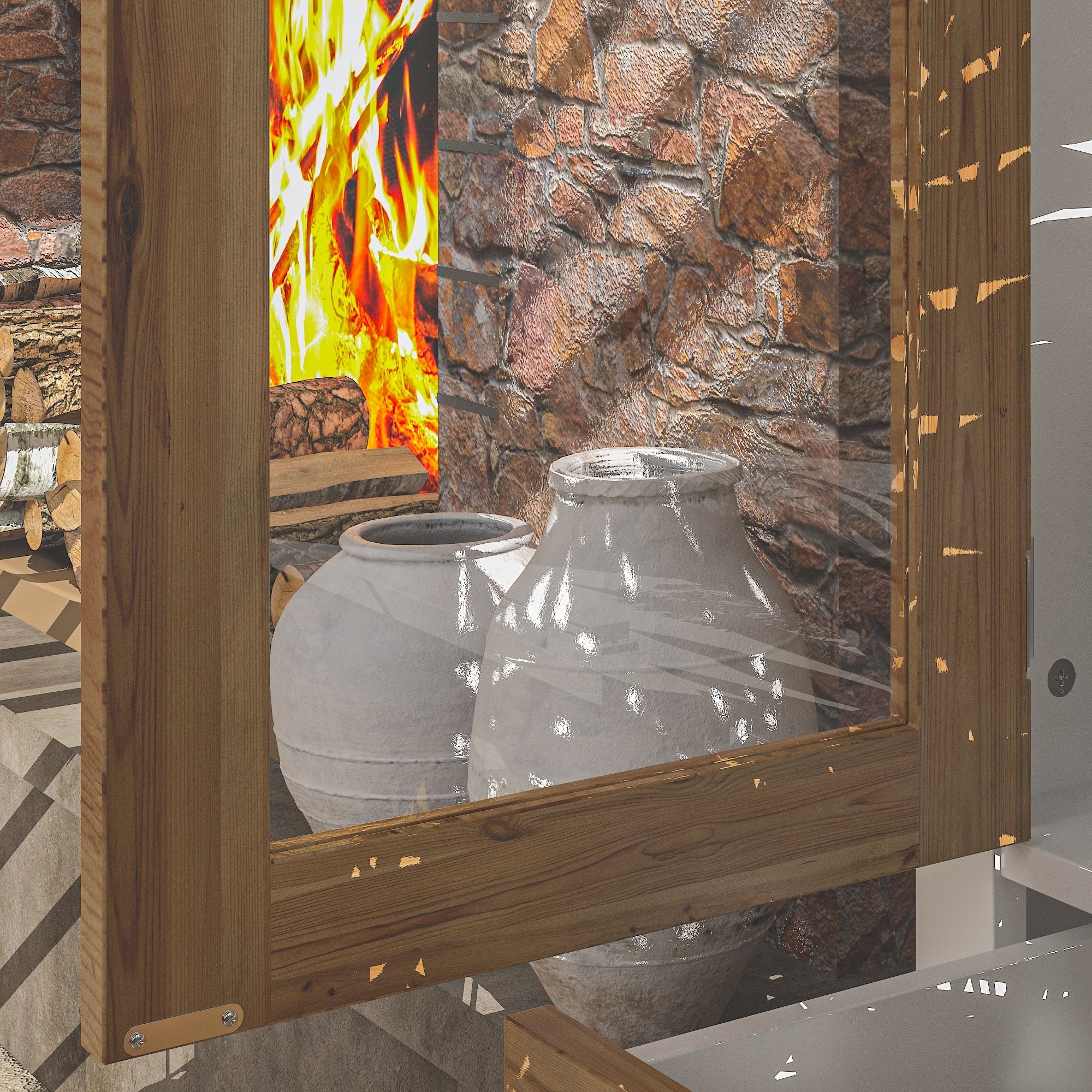 Oak Finish Wooden Curio Cabinet Display Storage Case Bathroom Cabinet - 70.9