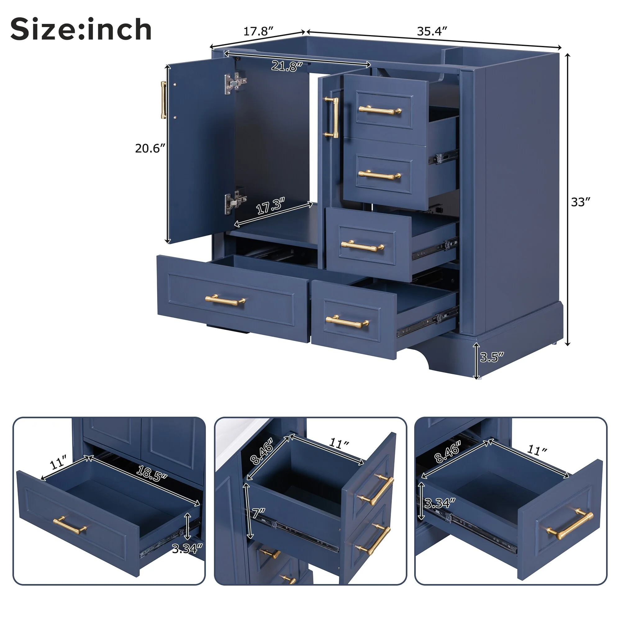 36-inch Traditional Bathroom Vanity with Four Drawers