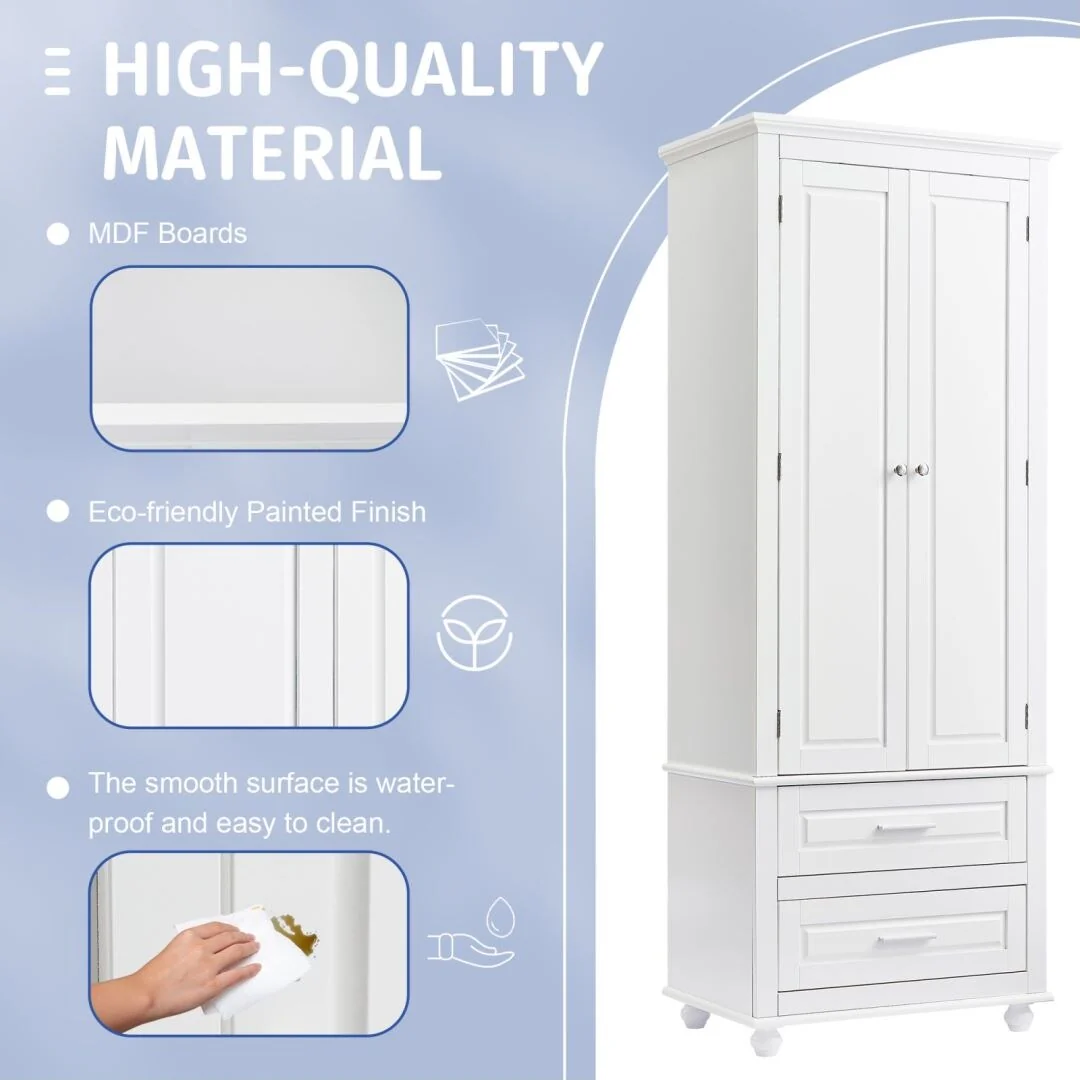 Tall Storage Cabinet with Two Drawers for Bathroom