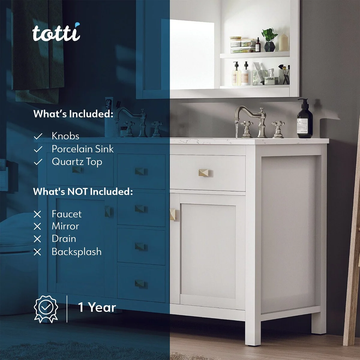 Totti Artemis 48-inch White Transitional Double Sink Bathroom Vanity