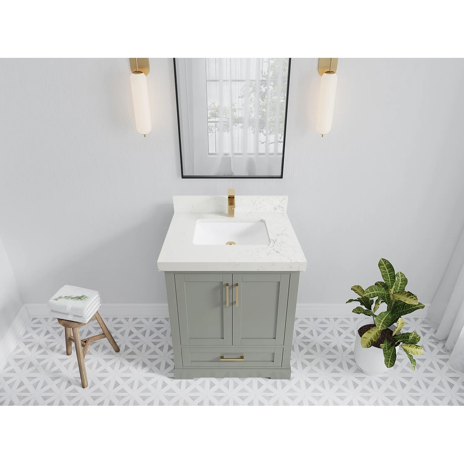 Willow Collection 30 in W x 22 in D x 36 in H Reeded Boston Single Bowl Sink Bathroom Vanity with Quartz or Marble Countertop