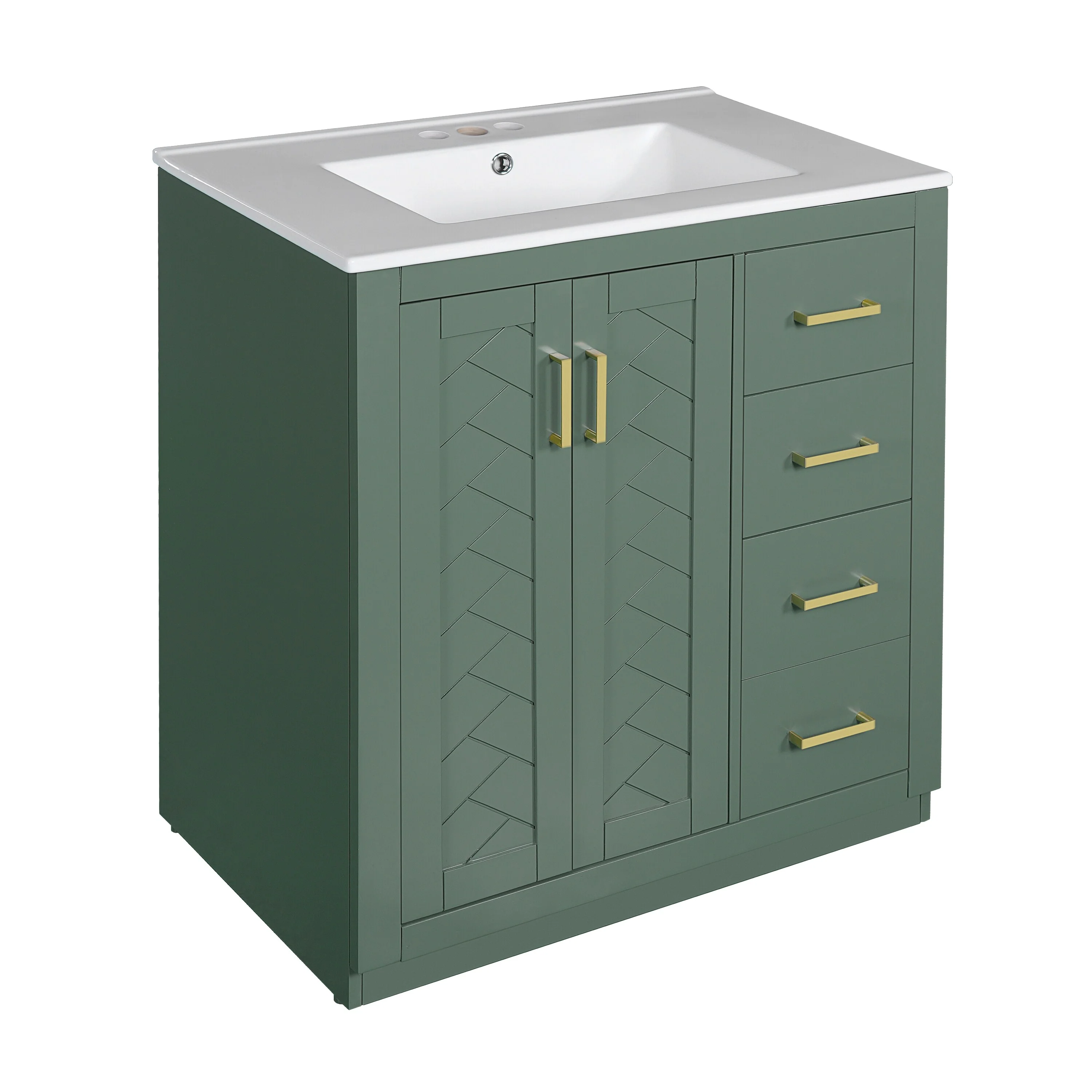 30'' Bathroom Vanity with Ceramic Sink Combo, Bathroom Storage Cabinet Vanity Set with 3 Drawers& Soft Closing Doors