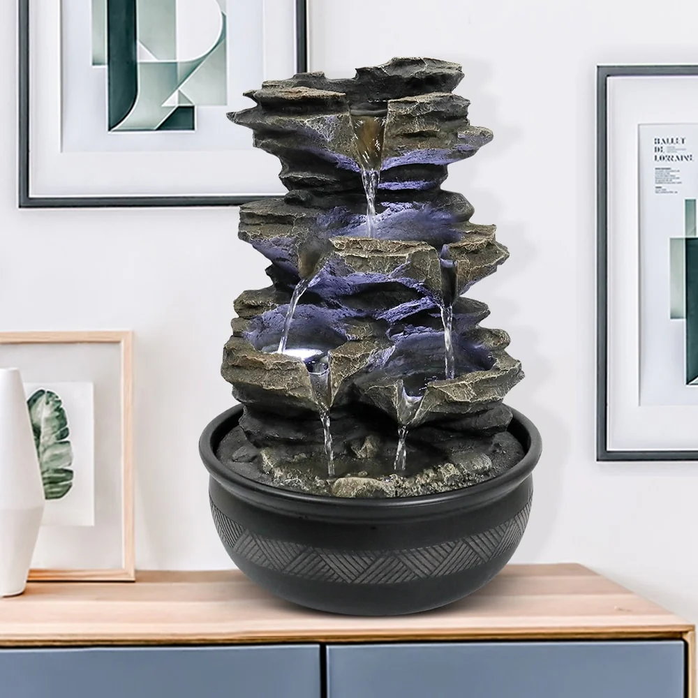 15.7'' H Tabletop Indoor Rock Waterfalls Fountains with LED Light
