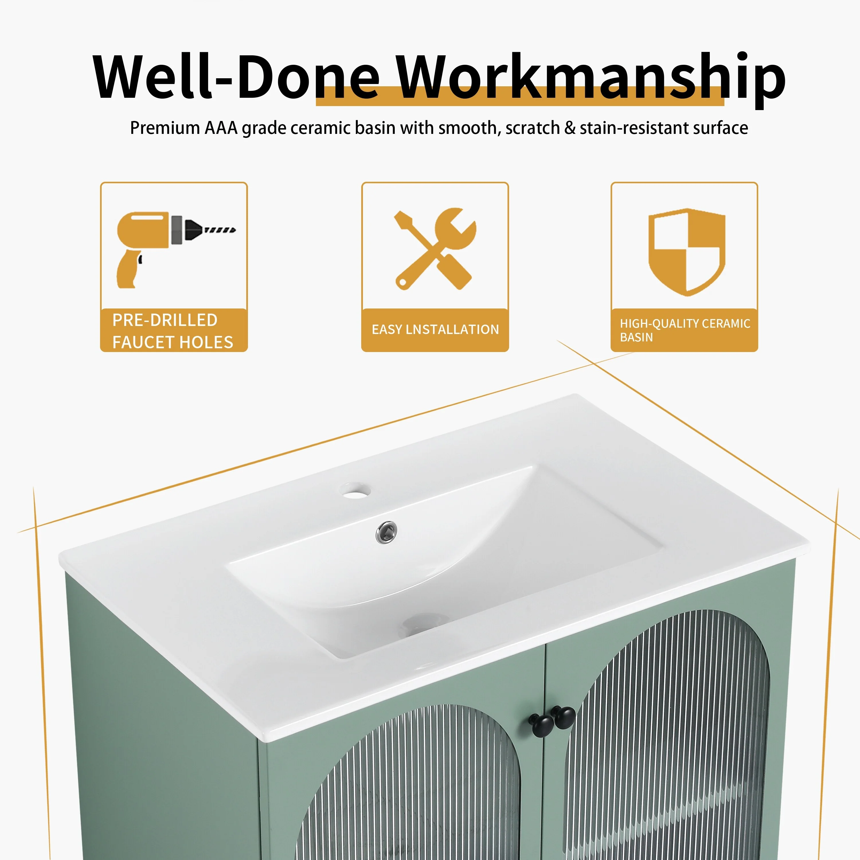 Bathroom Vanity With Sink In 30 Inch, Freestanding Bathroom Vanity With Soft Close Door