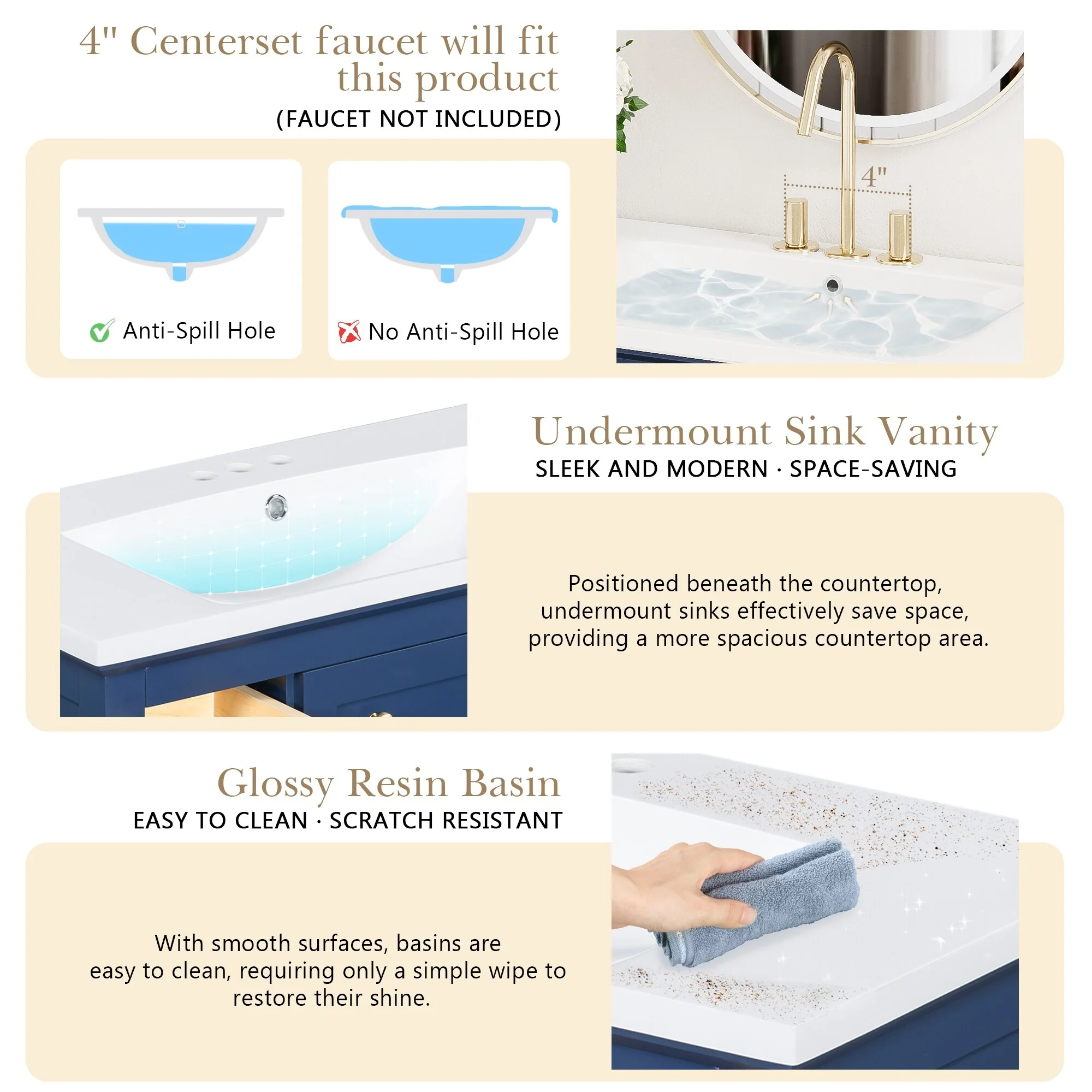 Modern Freestanding Single Bathroom Cabinet with 6 Drawers 2 Cabinets