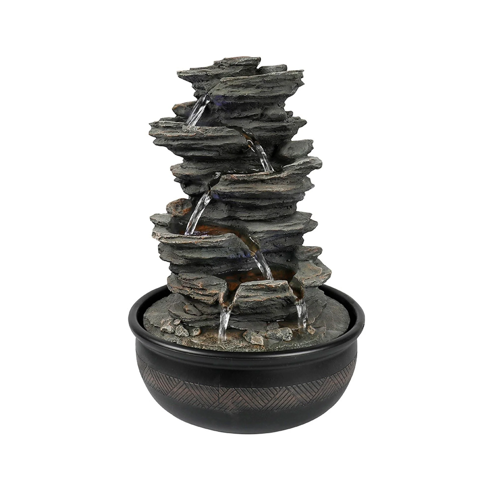 5 Tier Indoor Tabletop Water Fountain Resin Rockery with Base