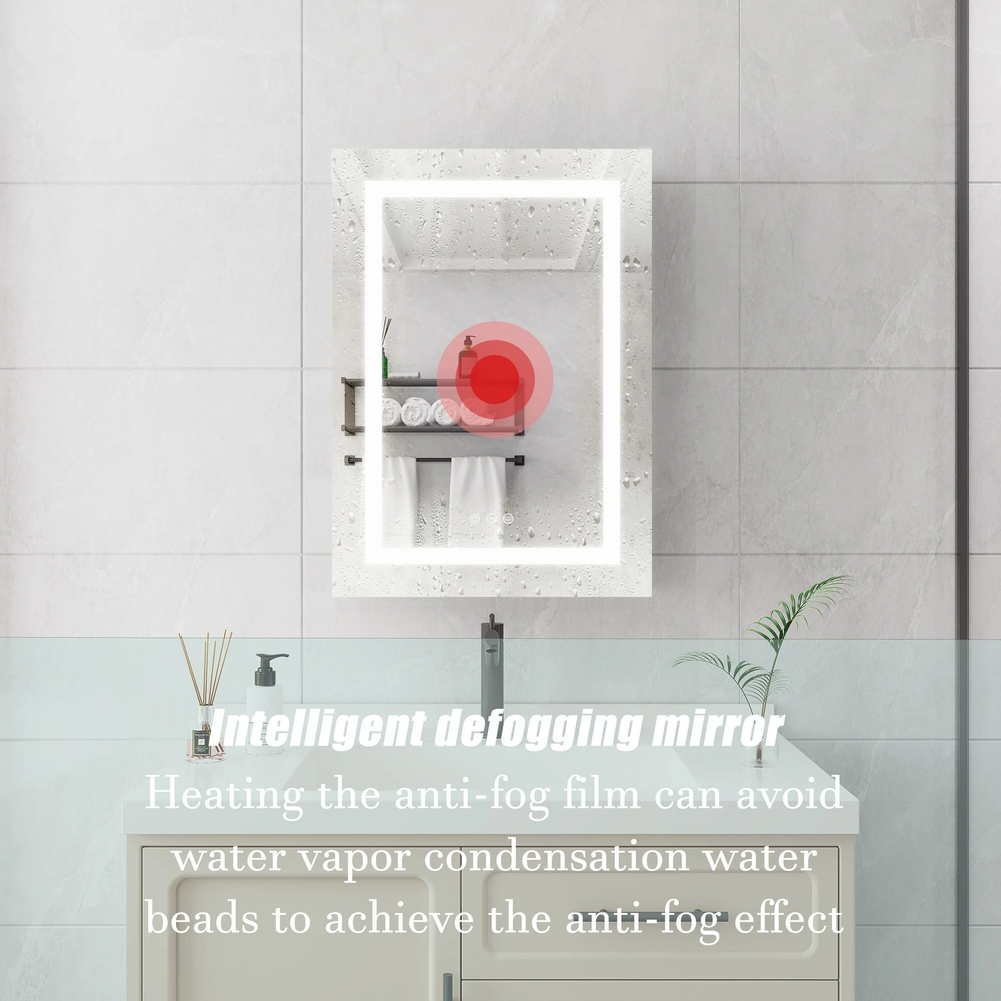 Bathroom Medicine Cabinet with Mirror Wall Mounted LED Bathroom Mirror Cabinet with Lights, Anti-Fog,Storage Shelves