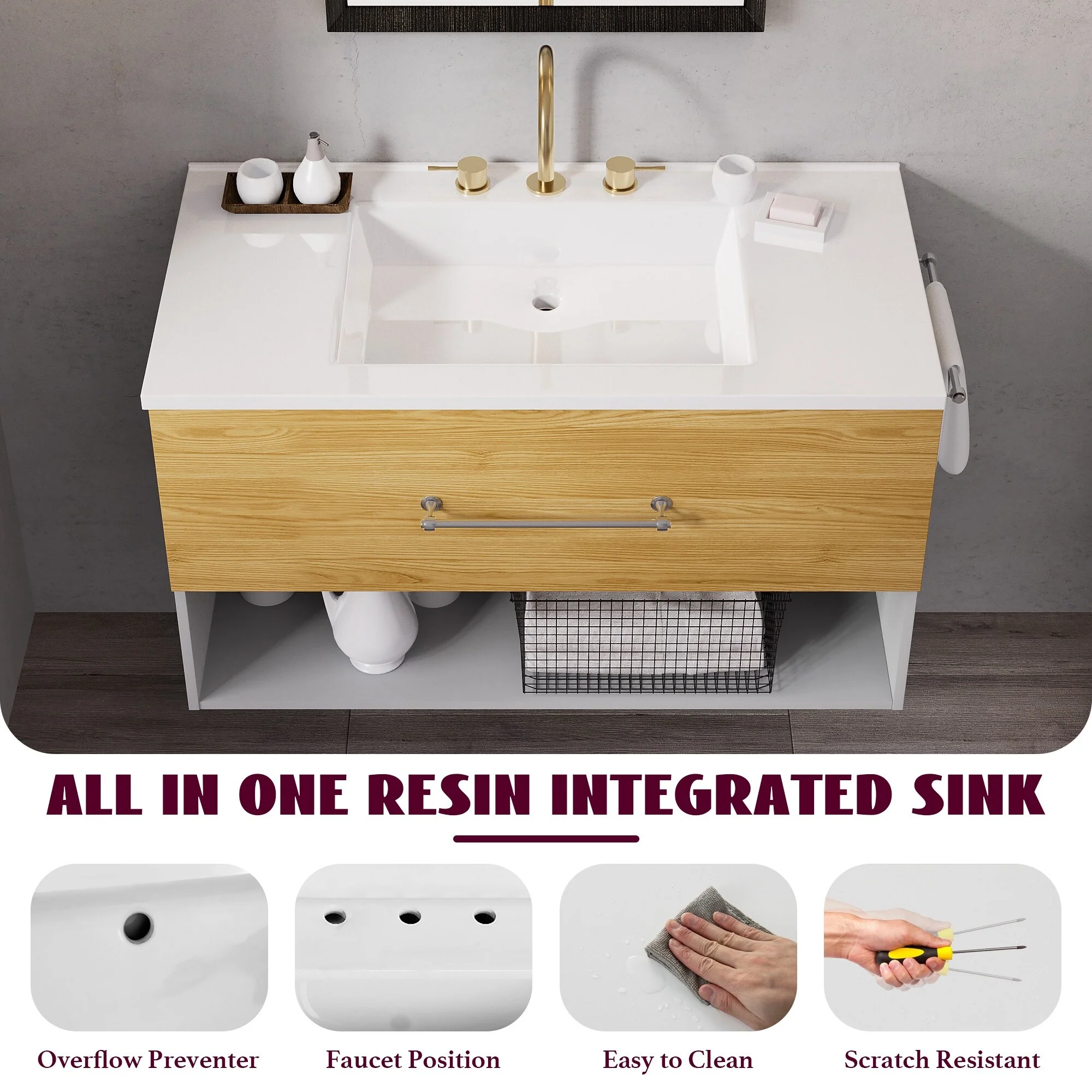 36-Inch Minimalist MDF Bathroom Vanity with Sink – Sleek and Simple Design for Modern Spaces