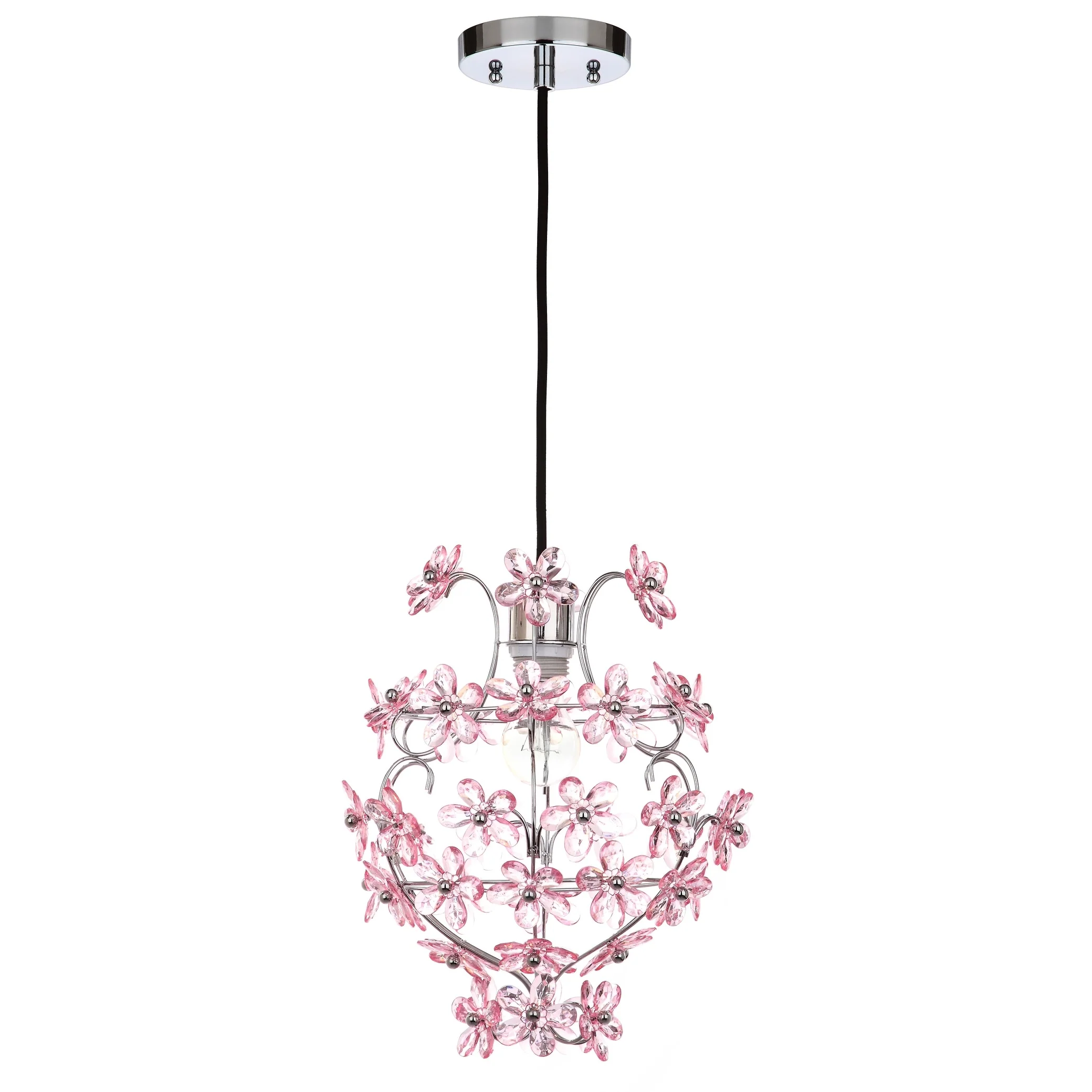 SAFAVIEH Lighting 12-inch Raz Floral Chrome/ Pink Adjustable Pendant Lamp - 12