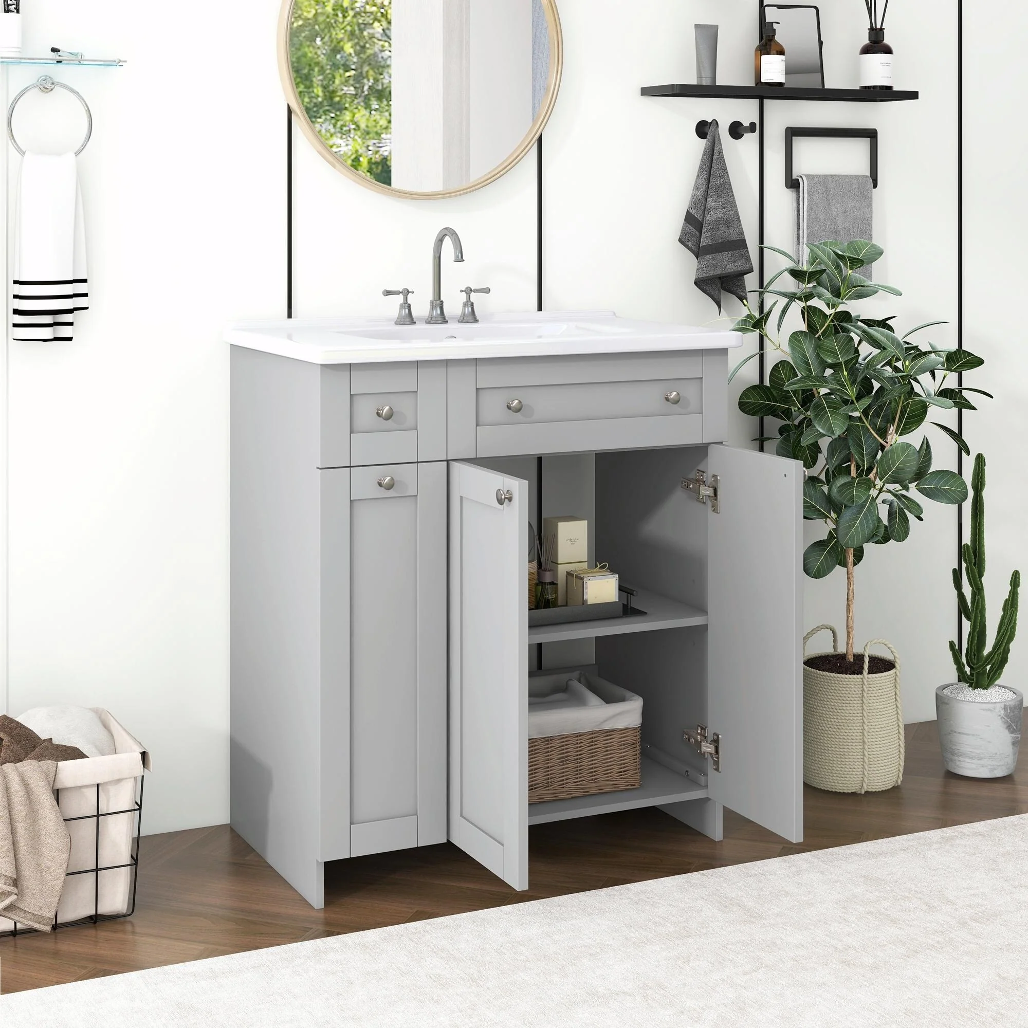 30-Inch Bathroom Vanity with Ceramic Sink Combo