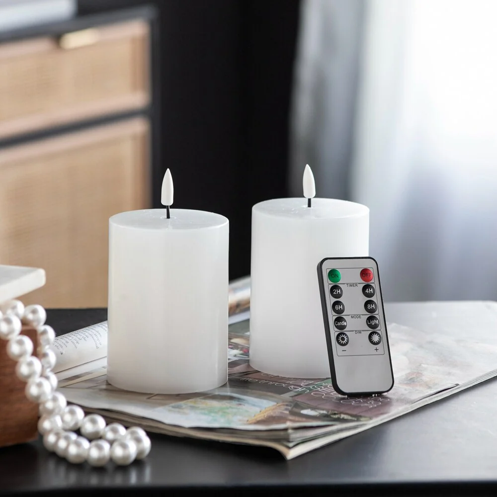 2 Piece LED Candles with Wick and Remote Control Timer