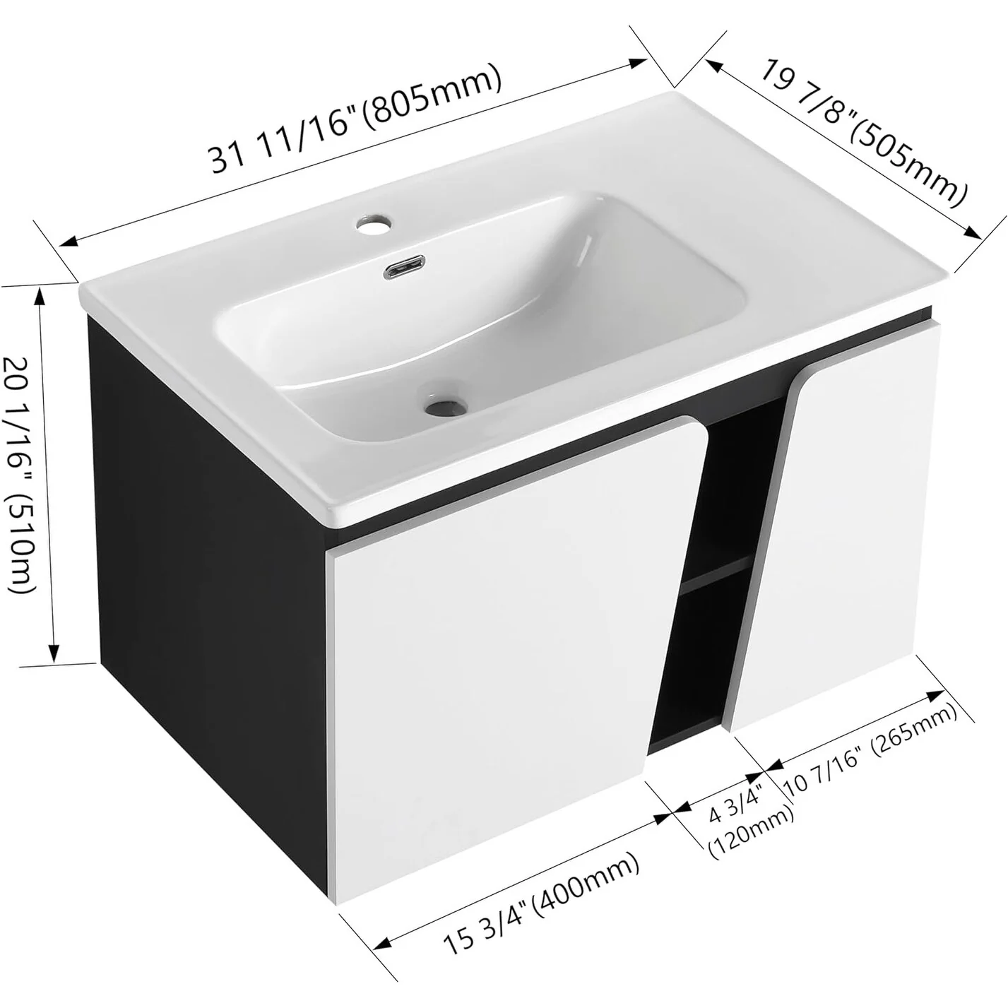 BNK 28/ 32/36/40 Inch Single Sink Bathroom Vanity with Soft Close Door, Modern Floating Vanity