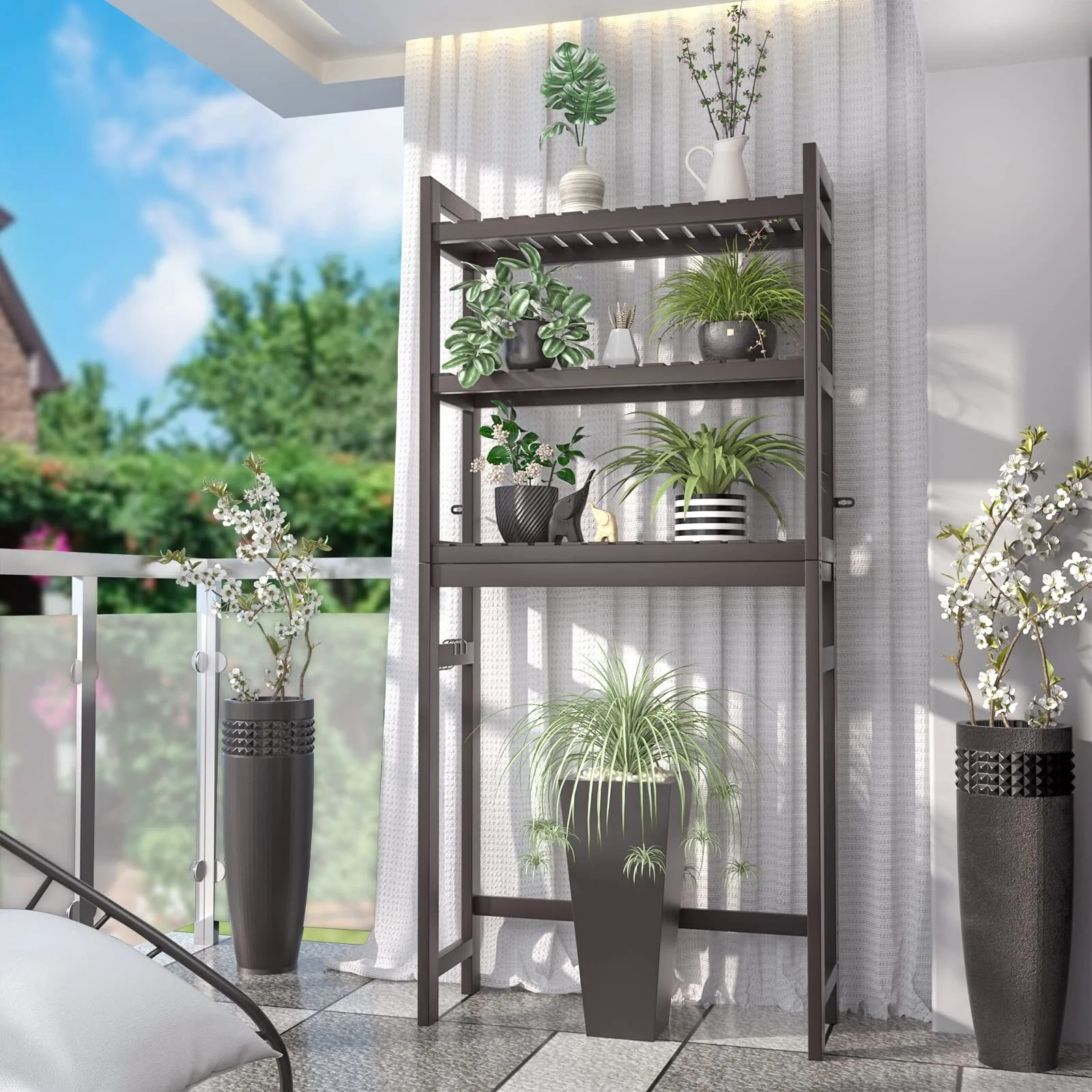 Over The Toilet Storage Shelf, Bamboo 3-Tier Above Toilet Storage Rack with 3 Hooks