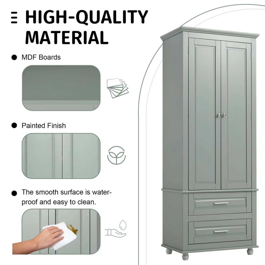Tall Storage Cabinet with Two Drawers for Bathroom/Office