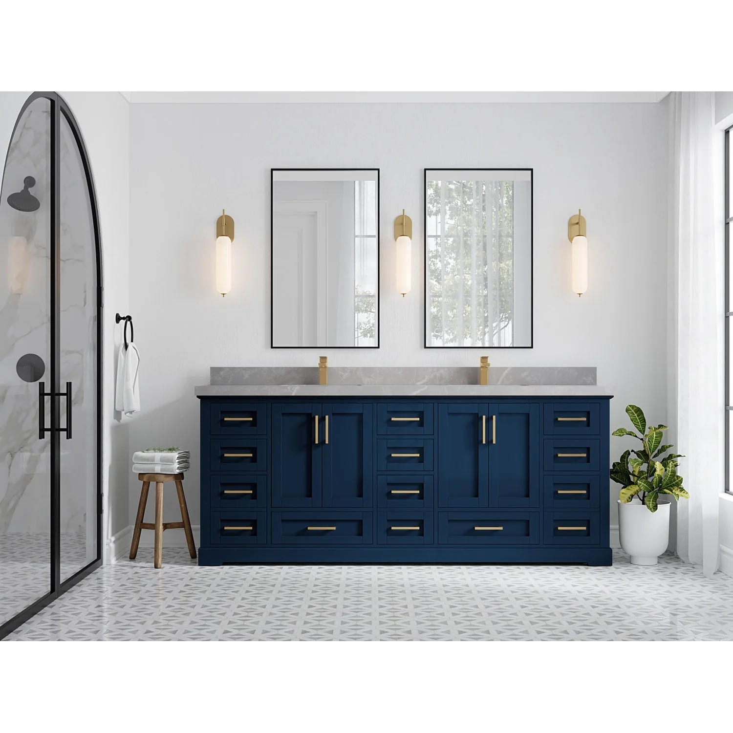 Willow Collection 84 in W x 22 in D x 36 in H Boston Double Bowl Sink Bathroom Vanity with Countertop