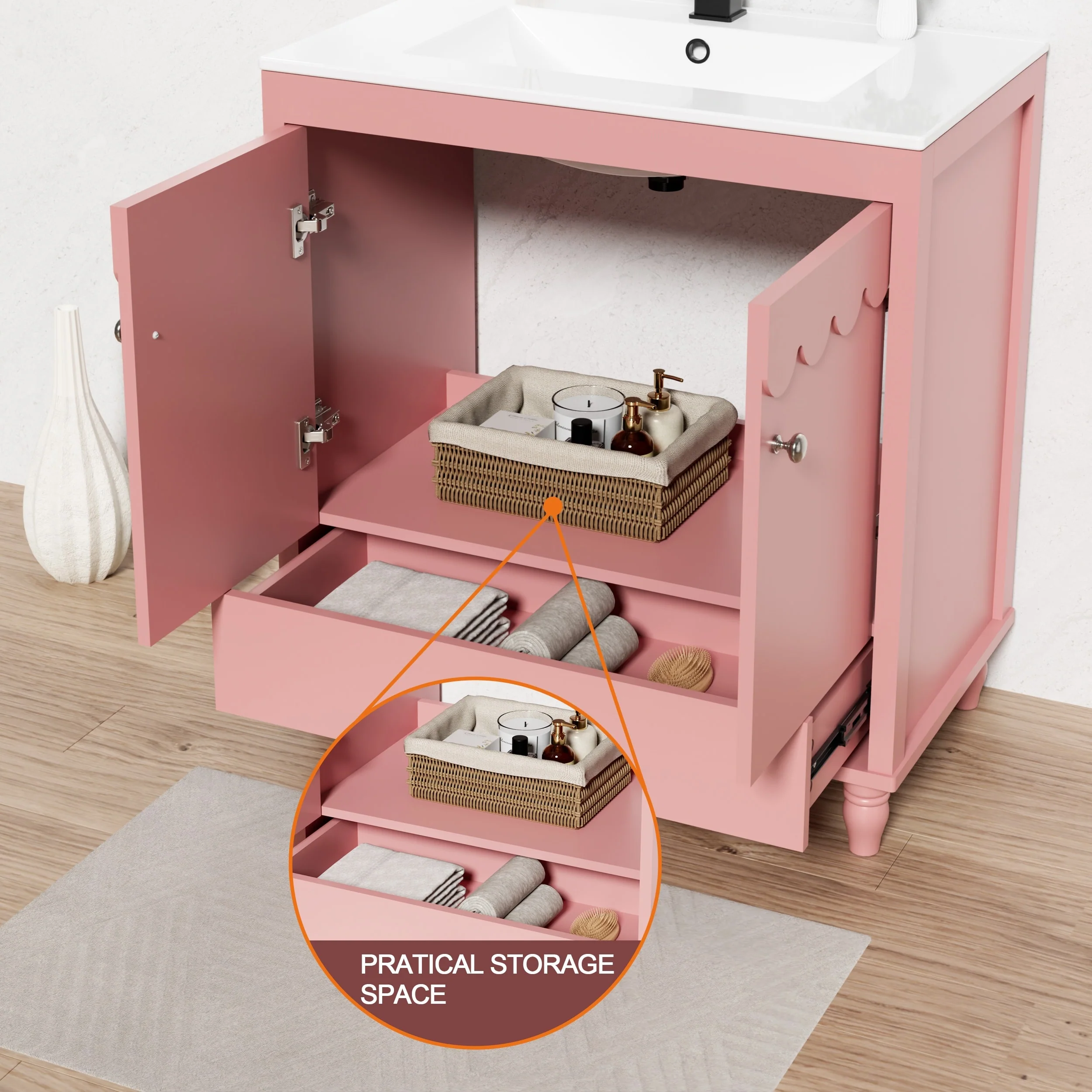 Lace Trim Freestanding Bathroom Vanity Set - Perfect for Bathrooms