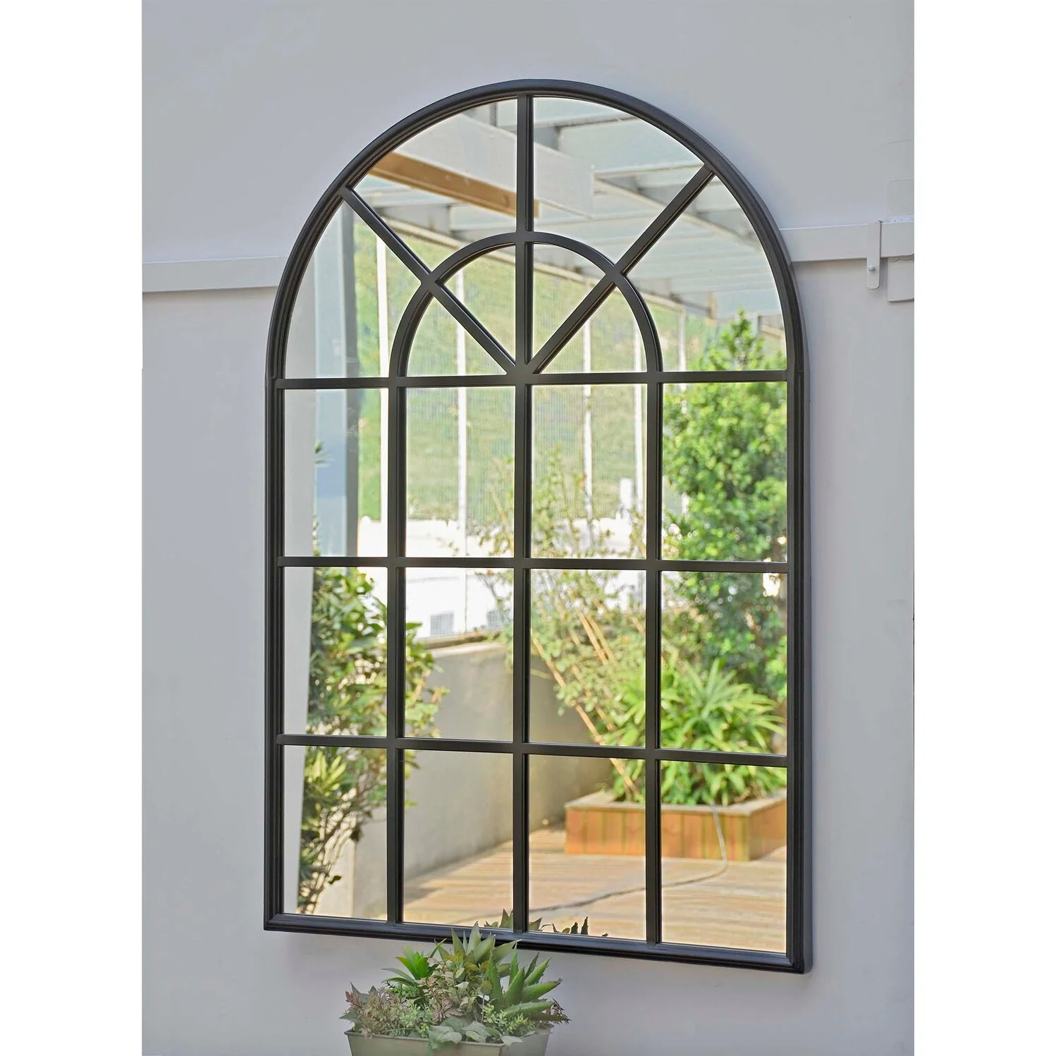 Black Arched Window Mirror with Metal Frame, Cathedral Mirror for Living Room,Bedroom