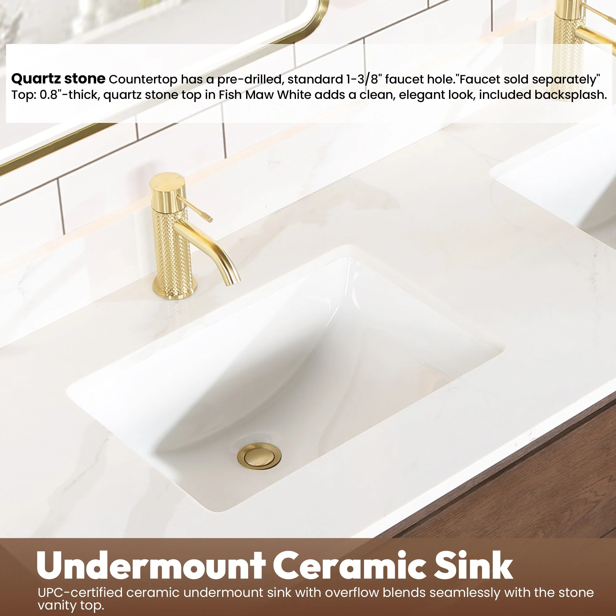 Cristo Floating Bath Vanity with White Quartz Stone Top and Mirror