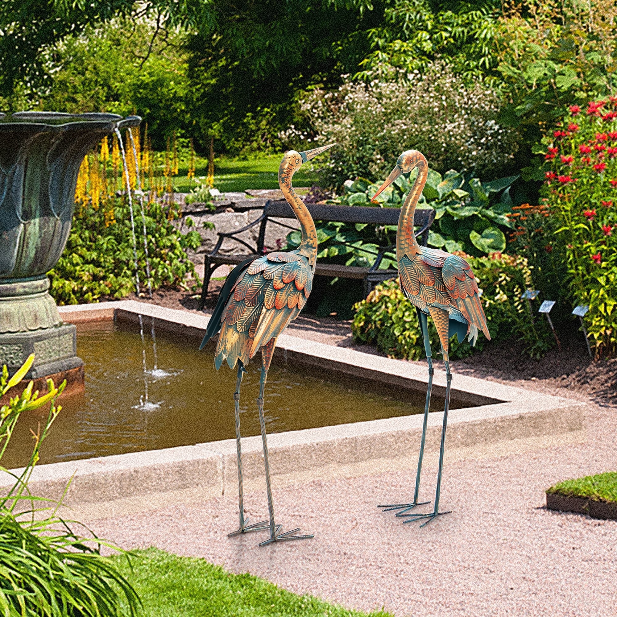Costway 2-Piece Metal Crane/Flamingo Garden Statue Sculpture Set