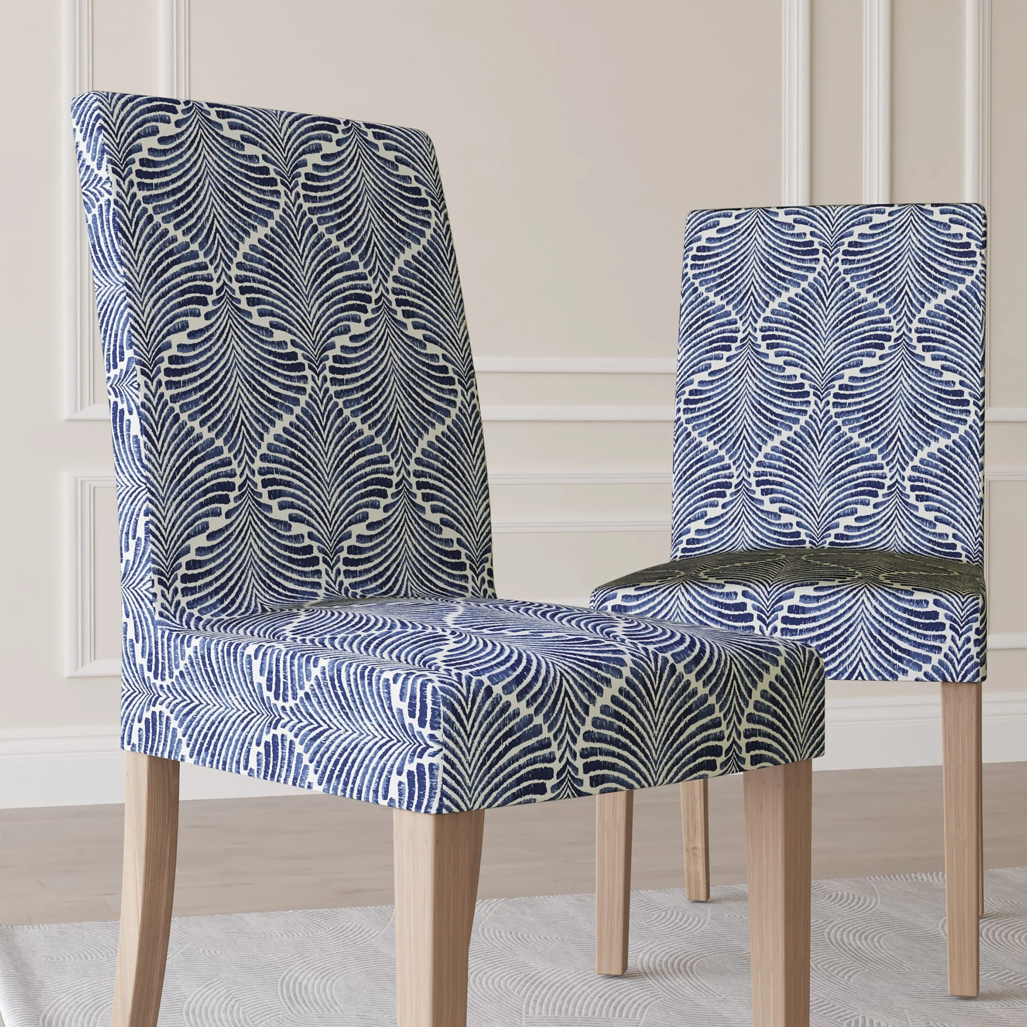 No. 918 Selene 2-pack Ogee Print Stretch Fit Elastic Dining Chair Cover Pair - 28