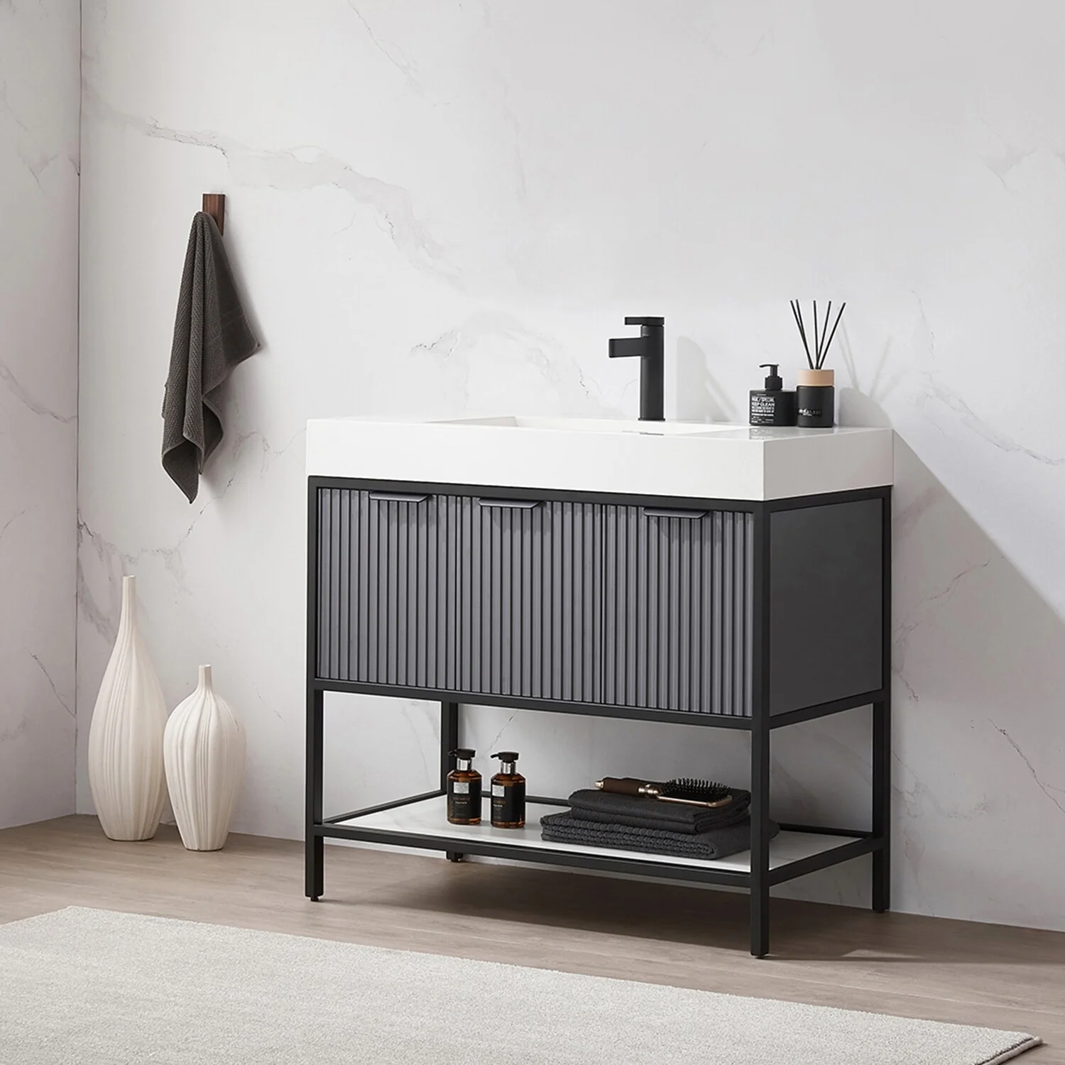 Marcilla 36 in. Single Sink Bath Vanity with Stone Sink Top