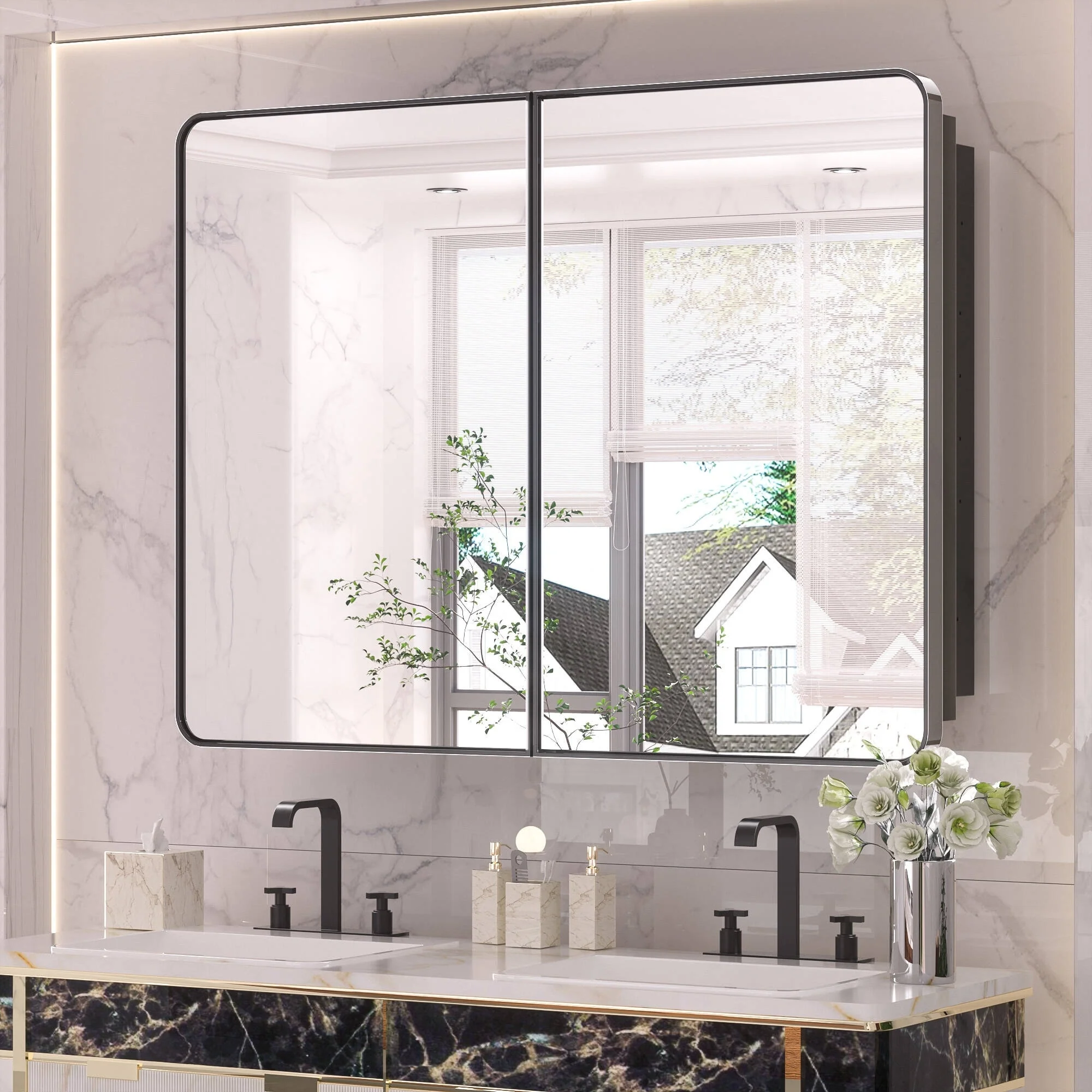 KEONJINN Medicine Cabinets for Bathroom with Mirror, Stainless Steel 1-3 Framed Doors