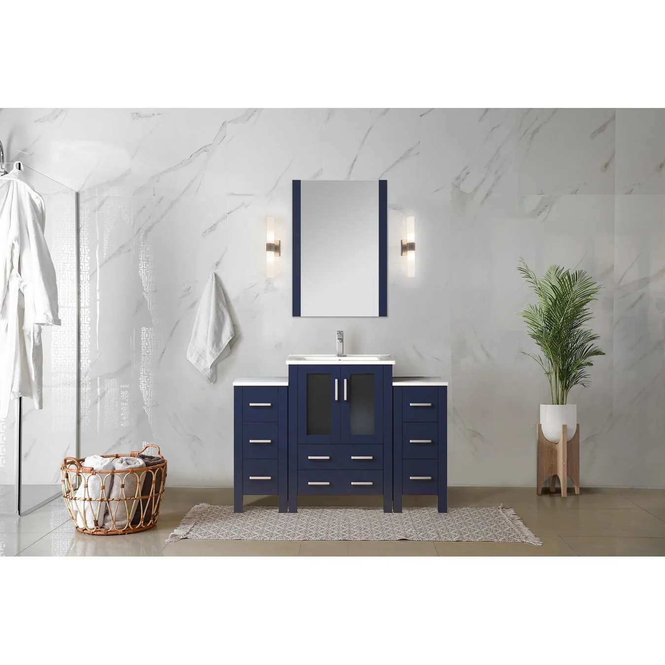 Volez Bath Vanity with Side Cabinet and Mirror