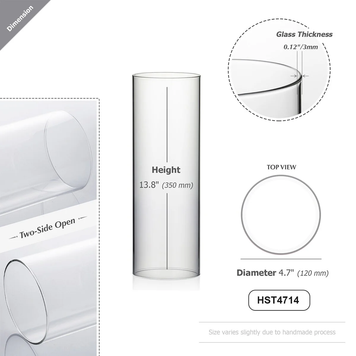 Clear Glass Cylinder Hurricane Chimney Tube, Candle Cover - 1 Piece