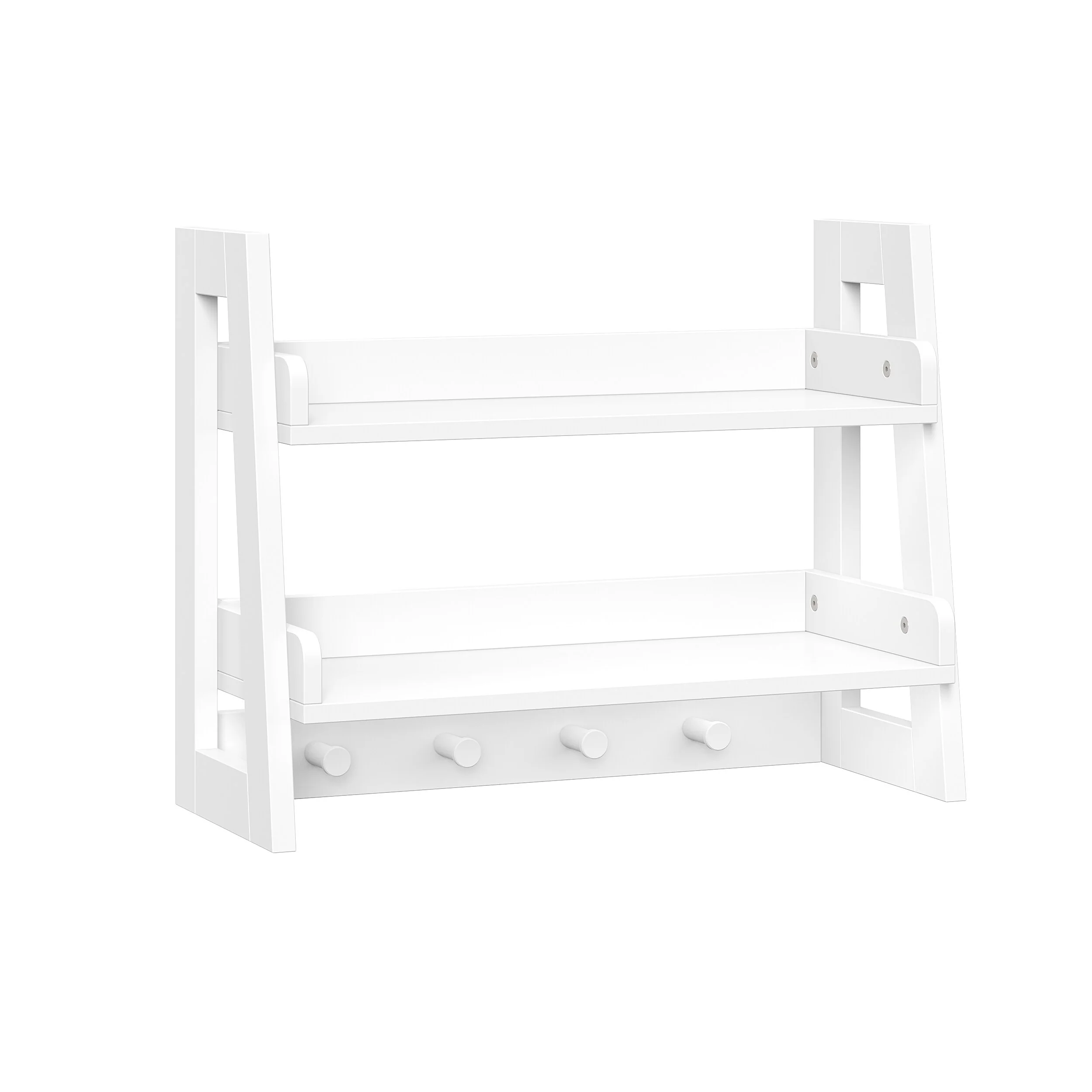 RiverRidge Amery 2-Tier Ladder Shelf with Hooks and Open Shelves for Bathroom, Entryway, and Living Room - White