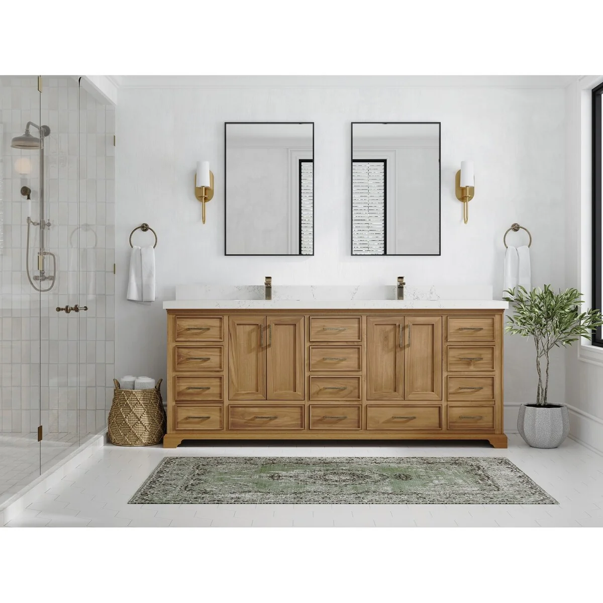 Willow Collections 84 in. W x 22 in. D Charlotte Teak Double Sink Bathroom Solid Teak Vanity with Countertop