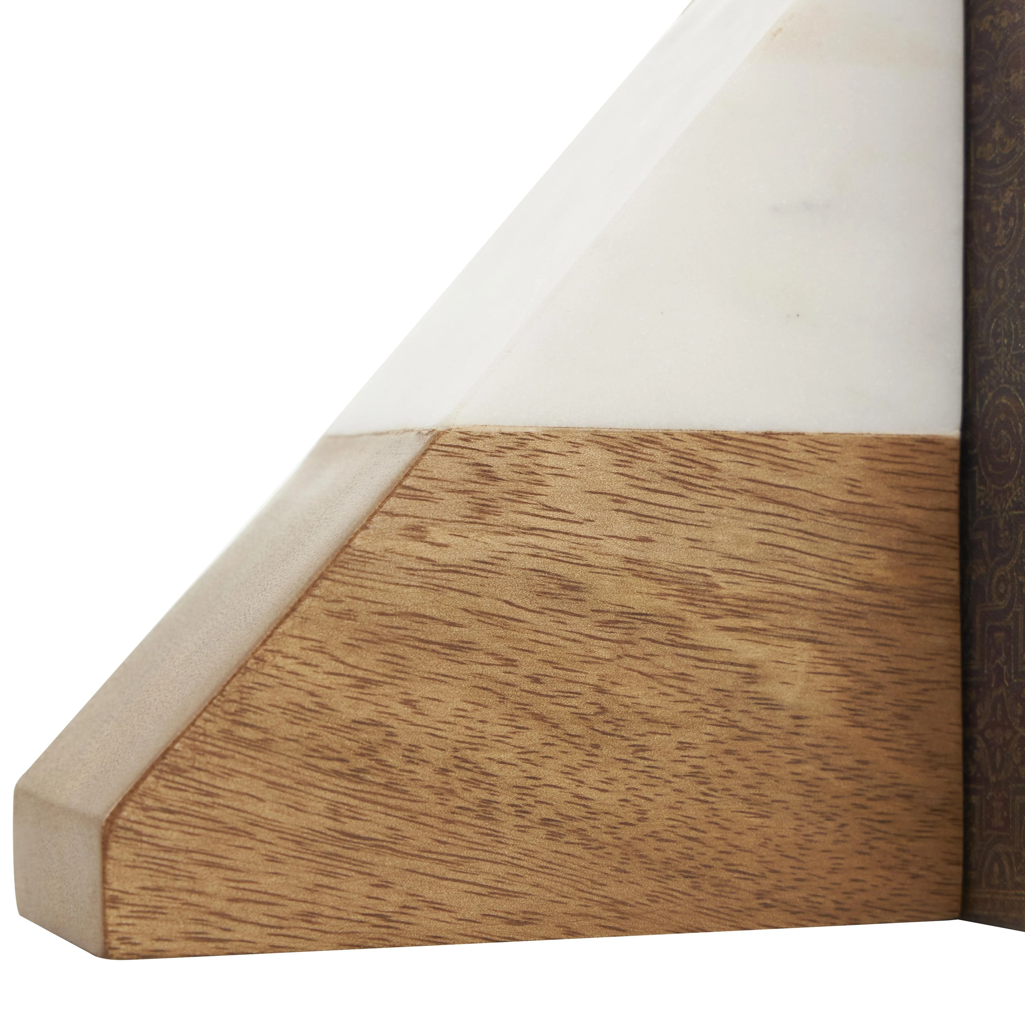 Mango Wood Geometric Triangle 3 lbs Decorative Bookends with White Marble Tops - Set of 2 Brown - Roche River Decor