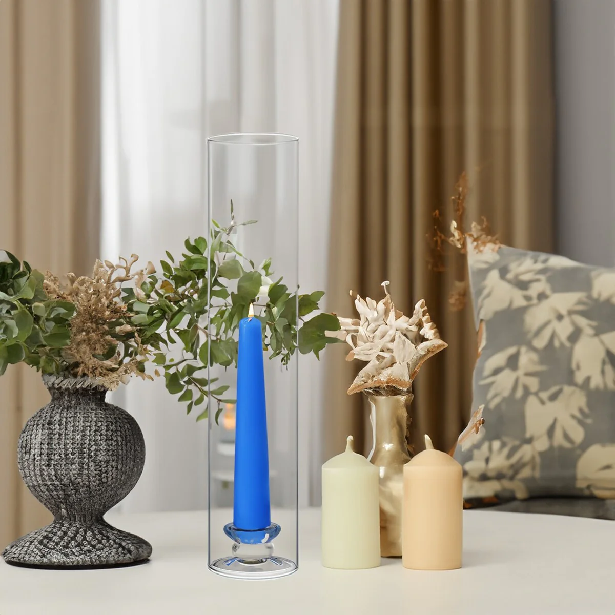 Clear Glass Cylinder Hurricane Chimney Tube, Candle Cover - 1 Piece