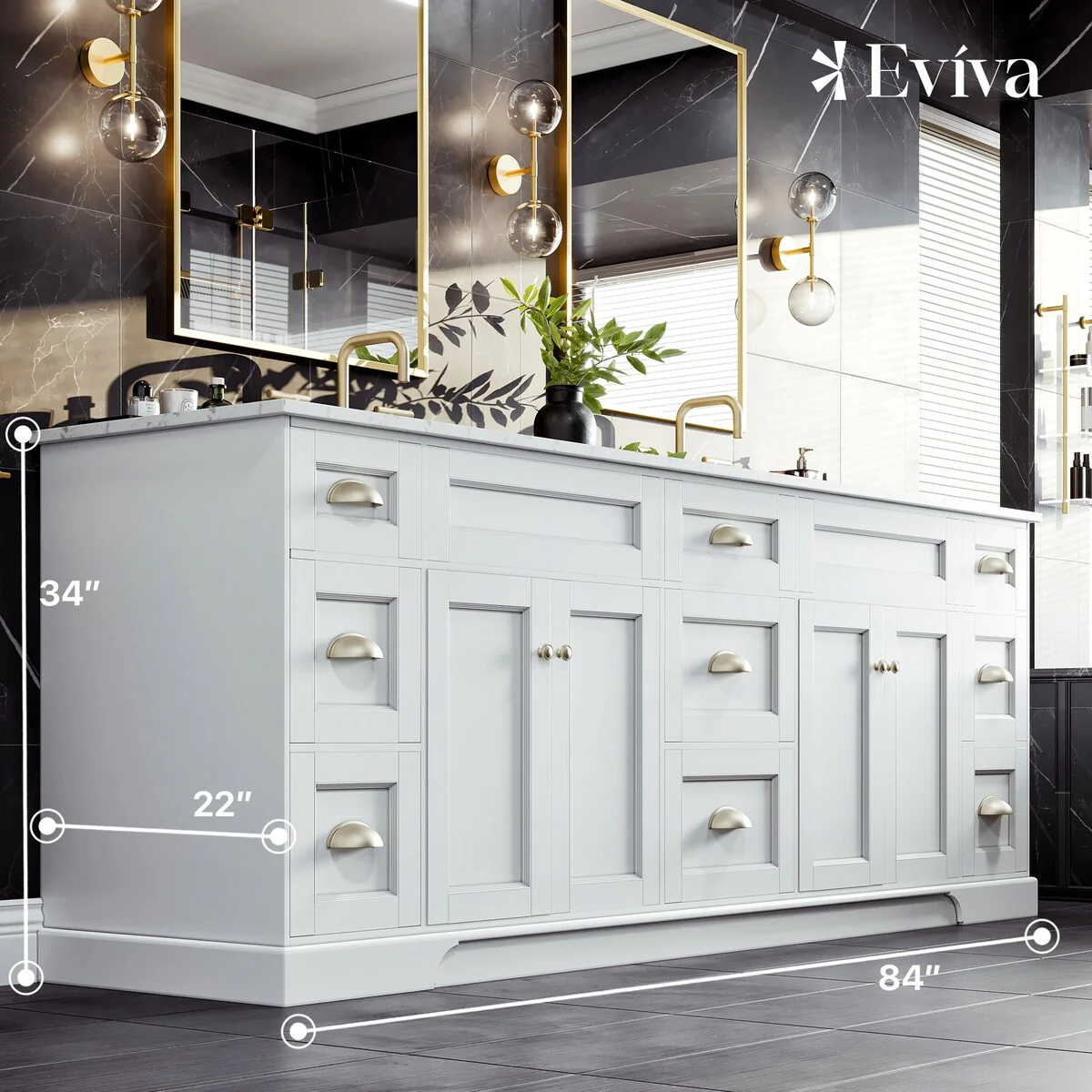 EVIVA Epic 84 Inch Transitional White Vanity
