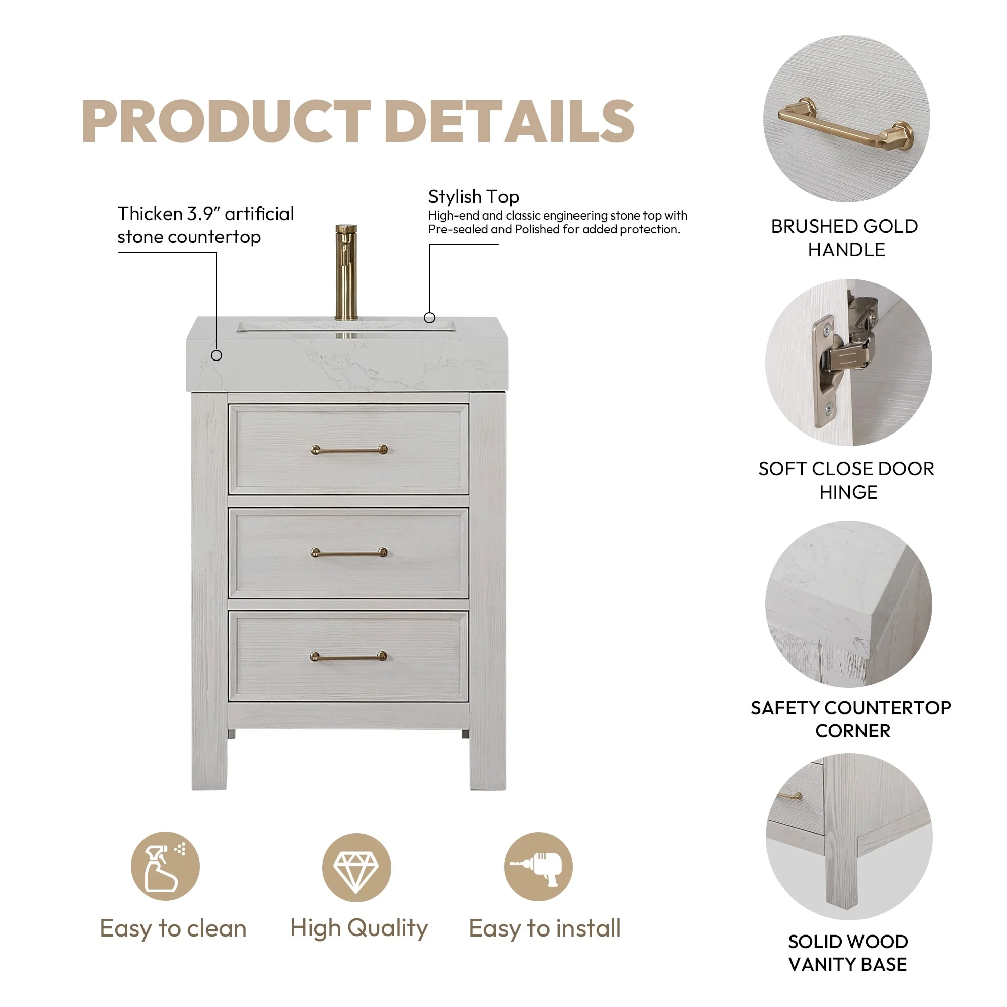 Leon 24 in. Single Bathroom Vanity with Composite Stone Top