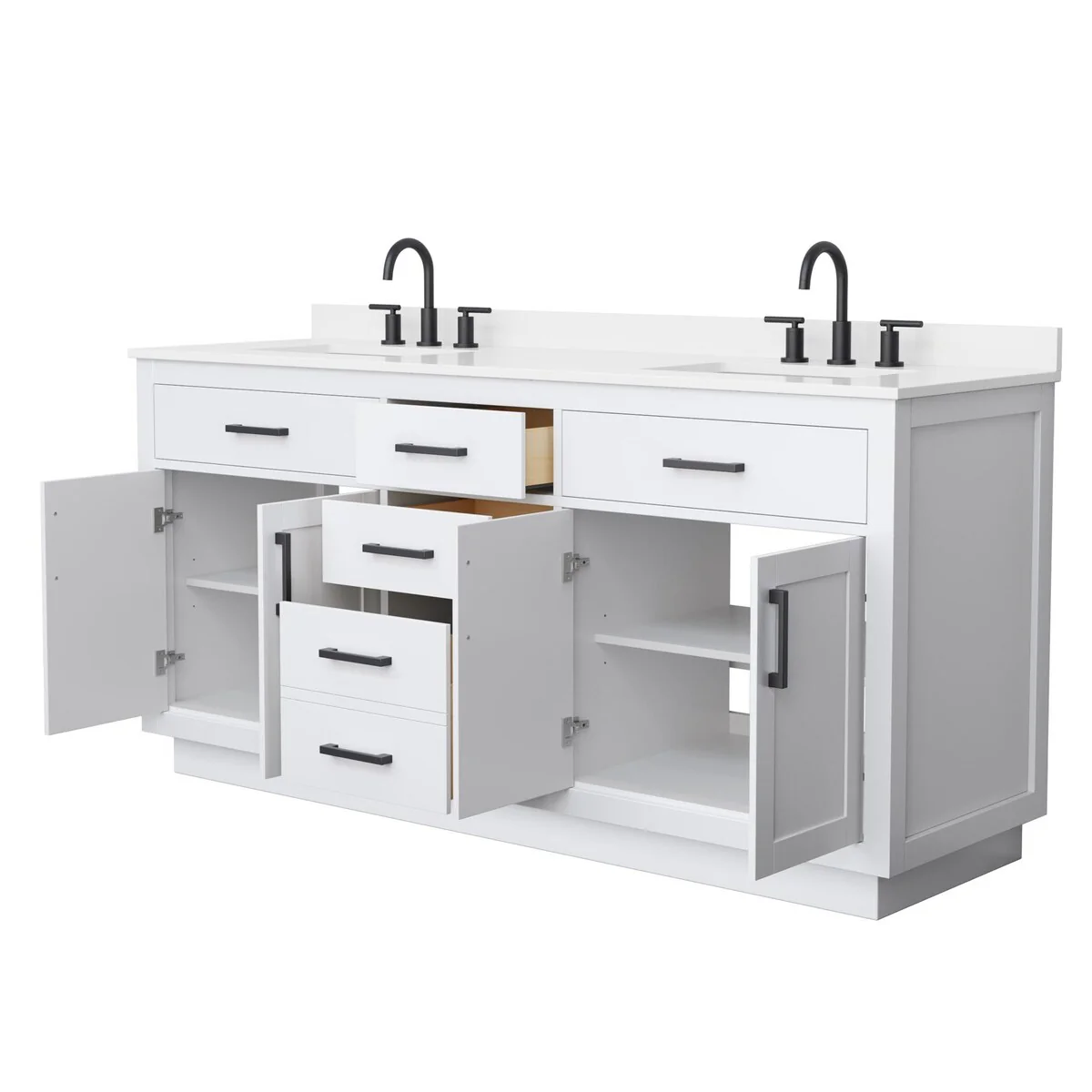 Beckett TK 72-inch Double Vanity, 3 Hole Quartz Top
