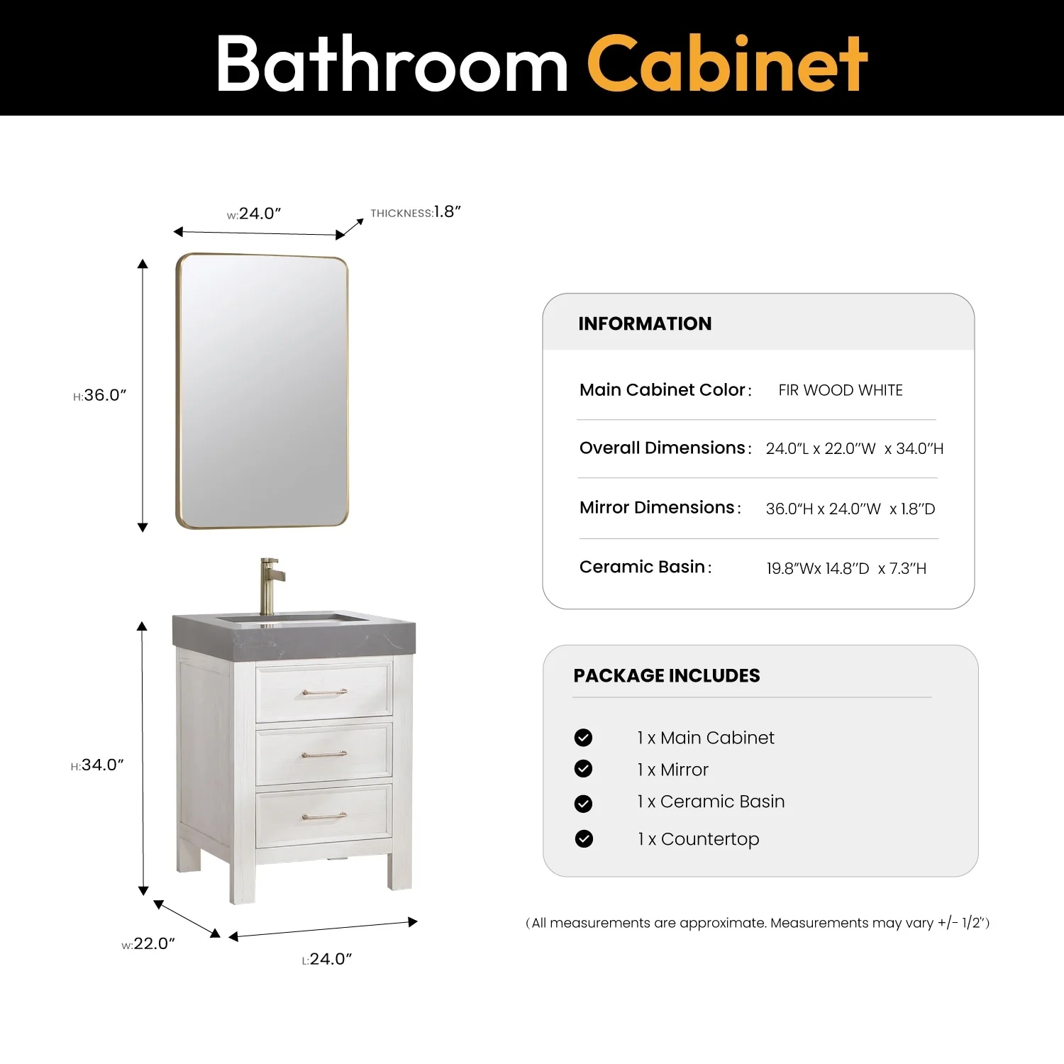 Leon 24 in. Single Bathroom Vanity with Composite Stone Top