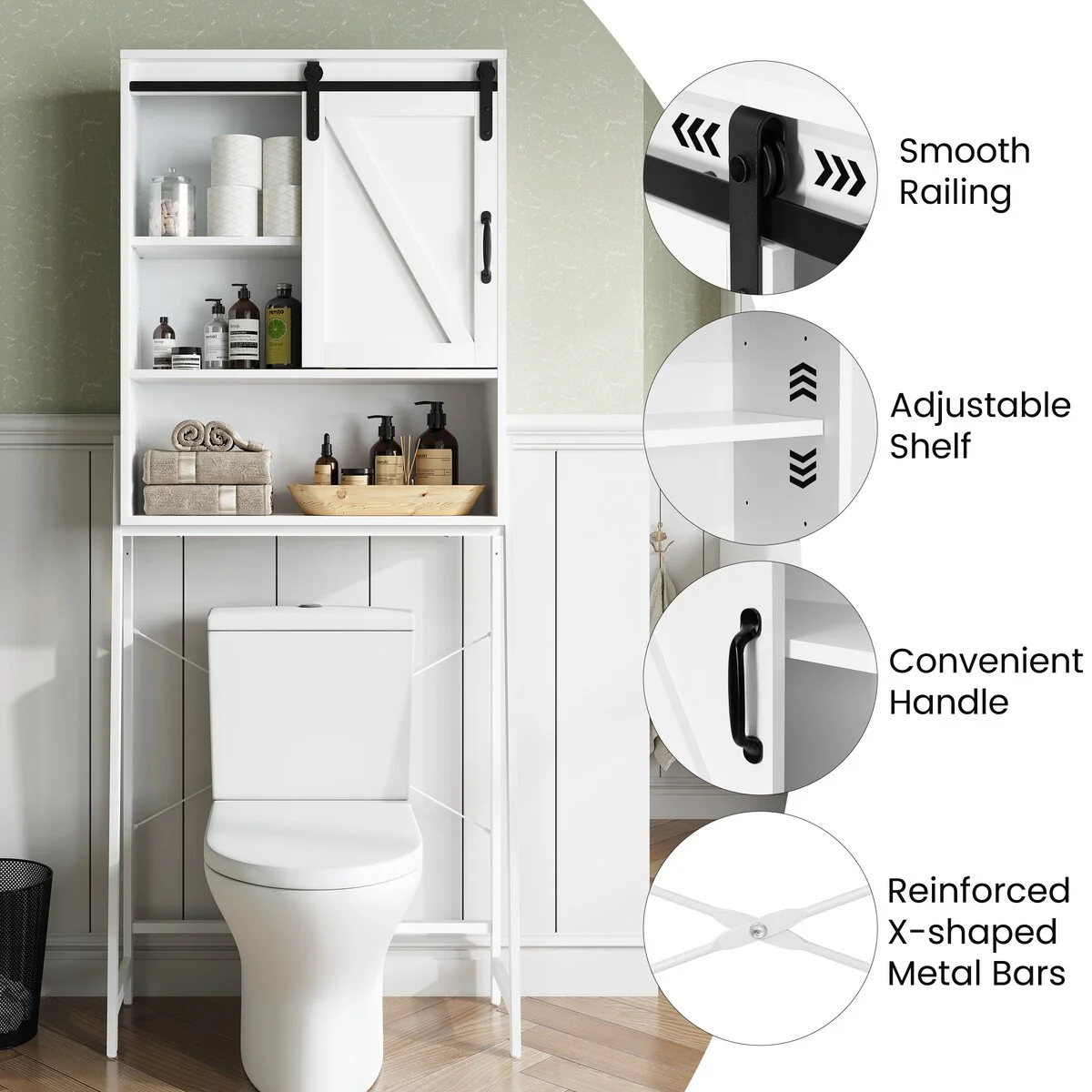 Over-The-Toilet Storage Cabinet Bathroom Organizer with Adjustable Shelf