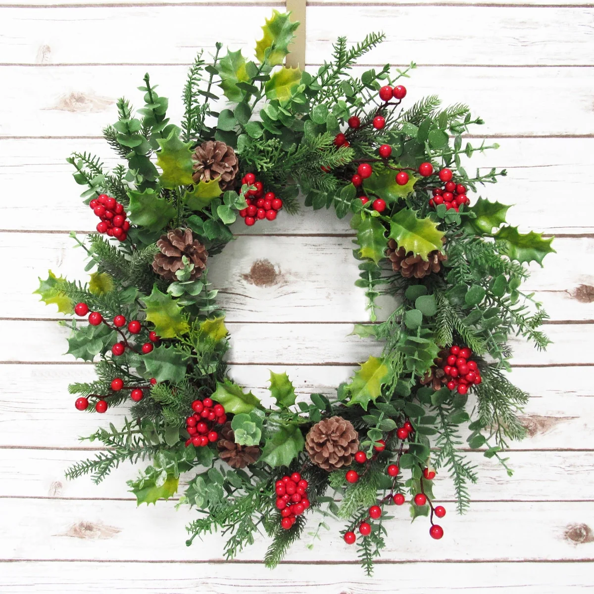 Artificial Mixed Holly Berry Pine Cone Eucalyptus & Pine Christmas Wreath 22in - 22