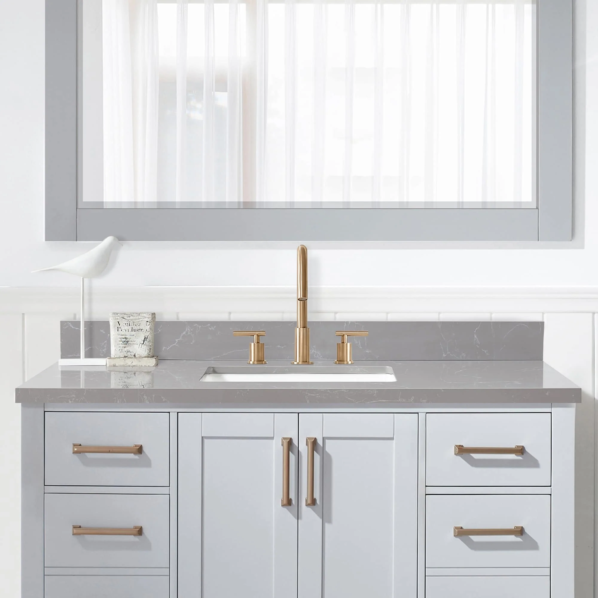 Jaen Composite Stone Vanity Top with White Rectangular Sink