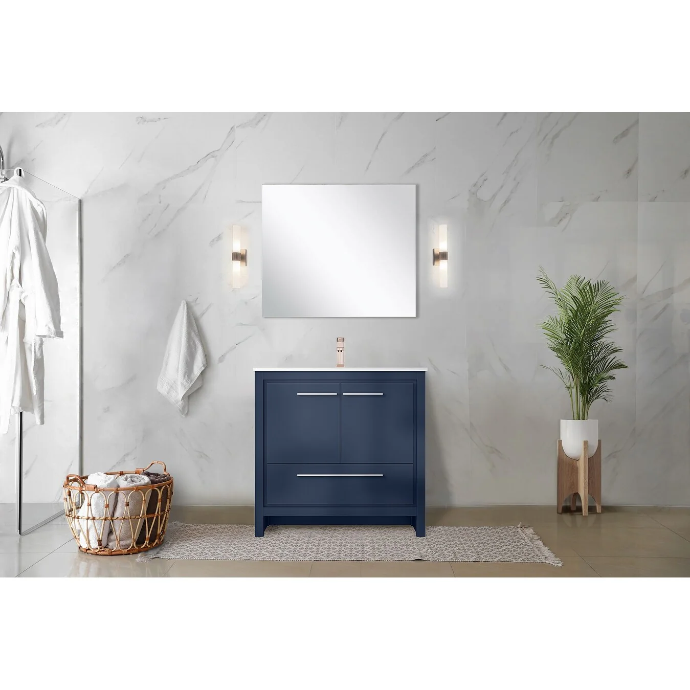 Lafarre Bath Vanity Cultured Marble Top, Sink and Rose Gold Faucet