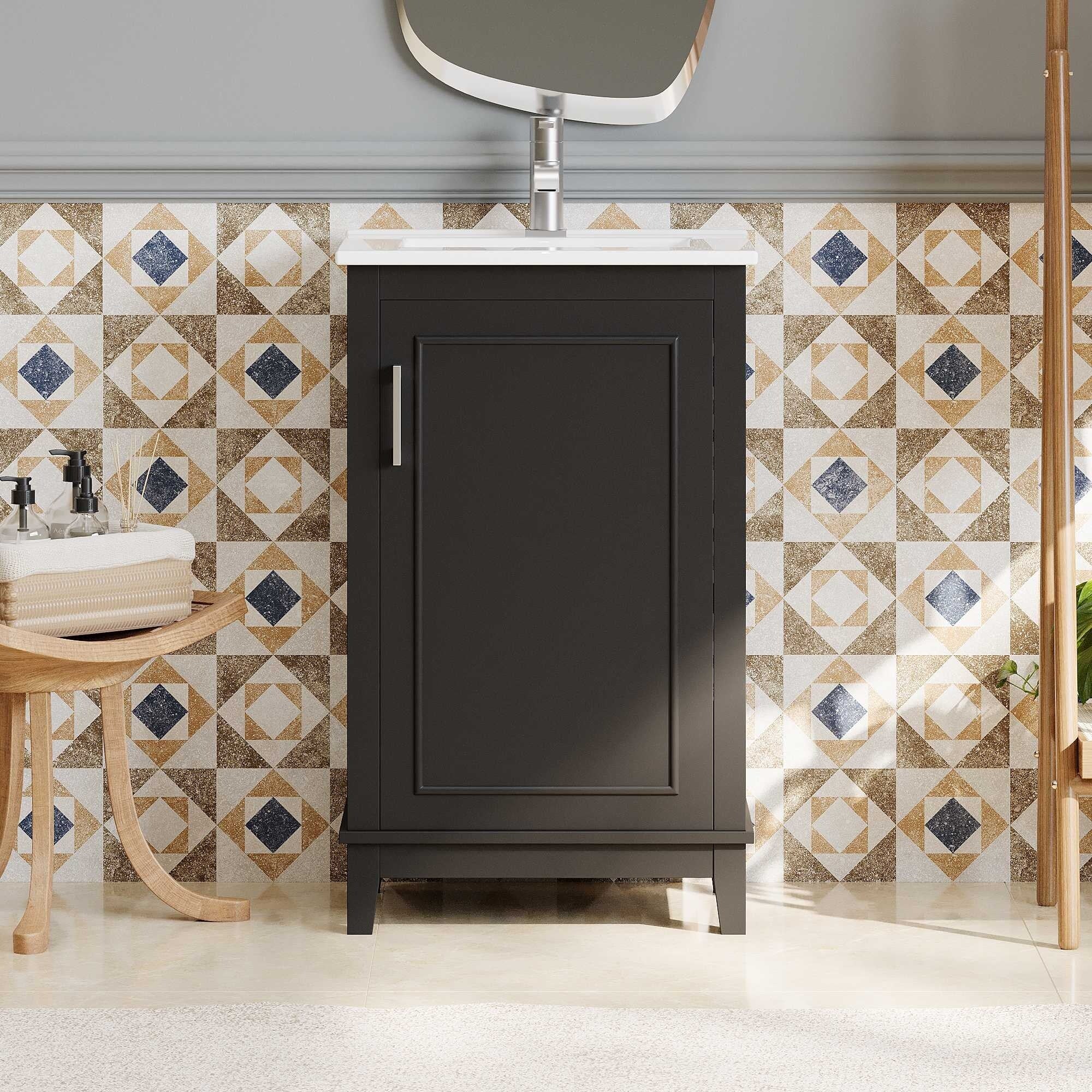 20 Inch Modern Bathroom Vanity with Ceramic Sink Small Space Cabinet