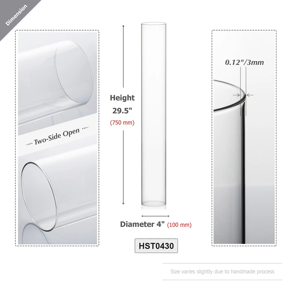 Clear Glass Cylinder Hurricane Chimney Tube, Candle Cover - 1 Piece