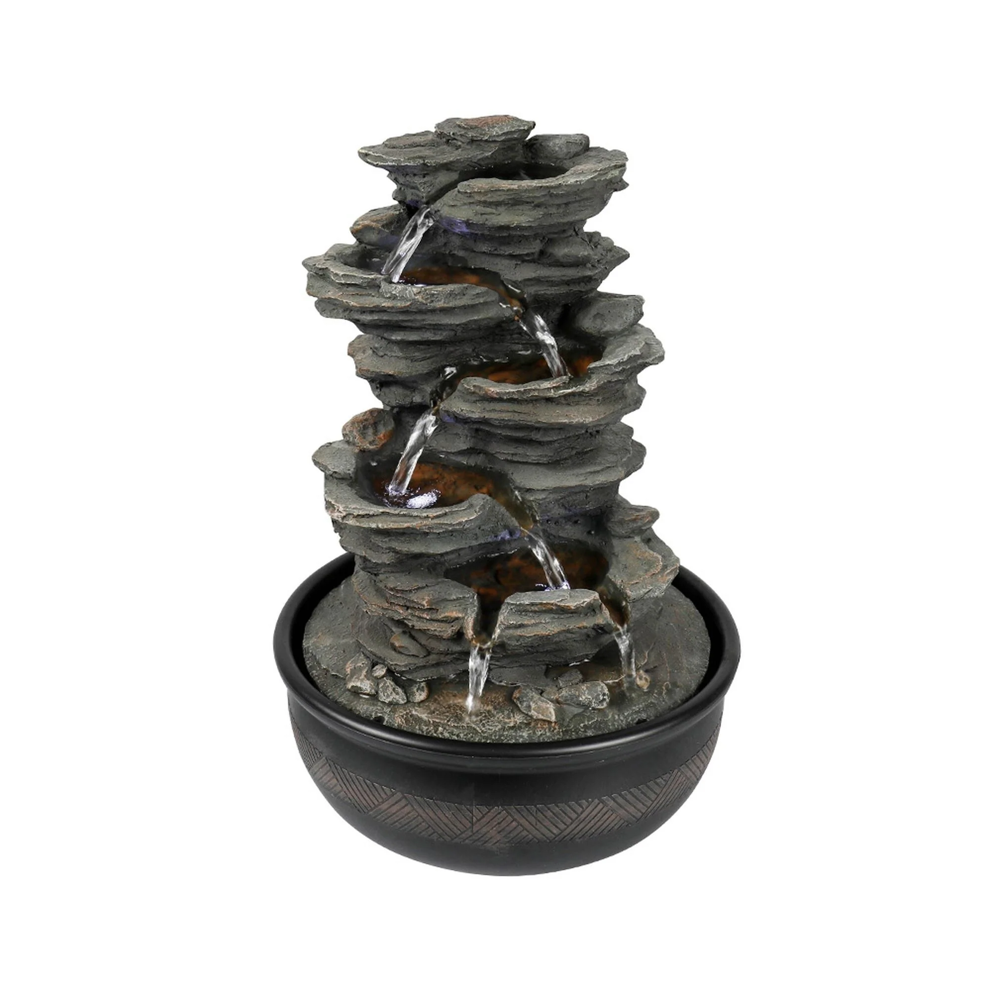 5 Tier Indoor Tabletop Water Fountain Resin Rockery with Base